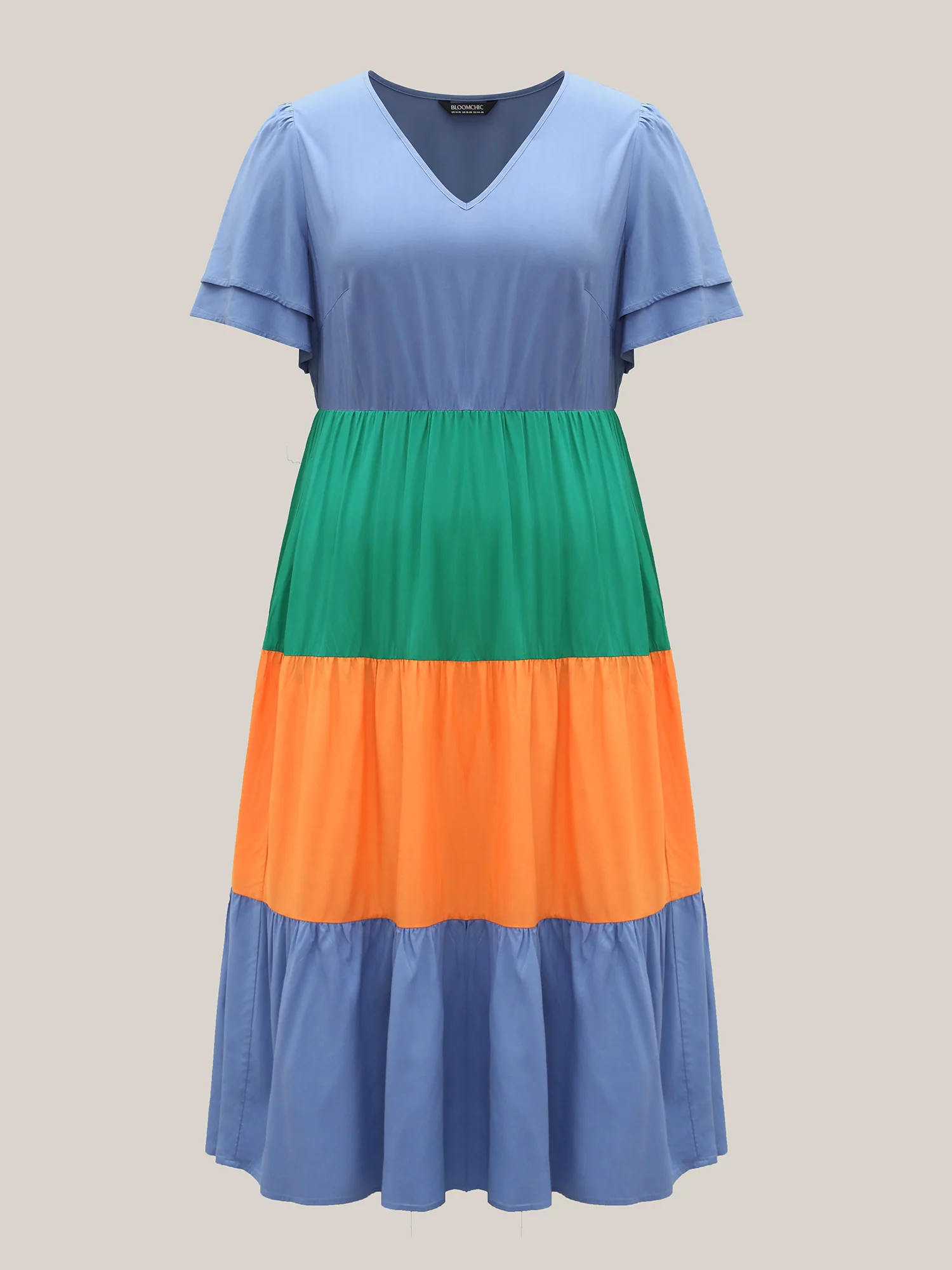 Rayon Color Block Layered Sleeve Maxi Dress - Image 7