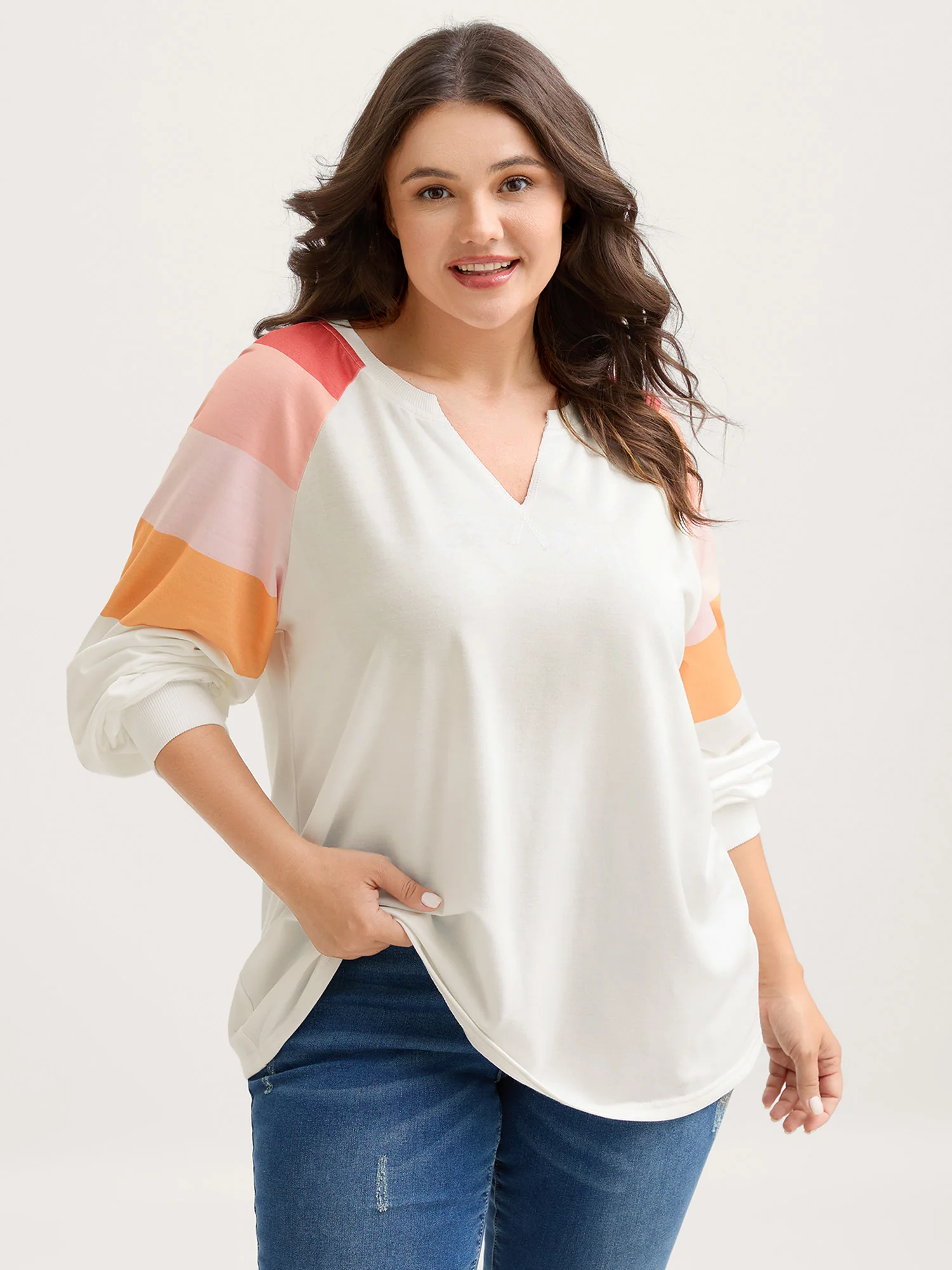 Color Block Notched Collar Sweatshirt