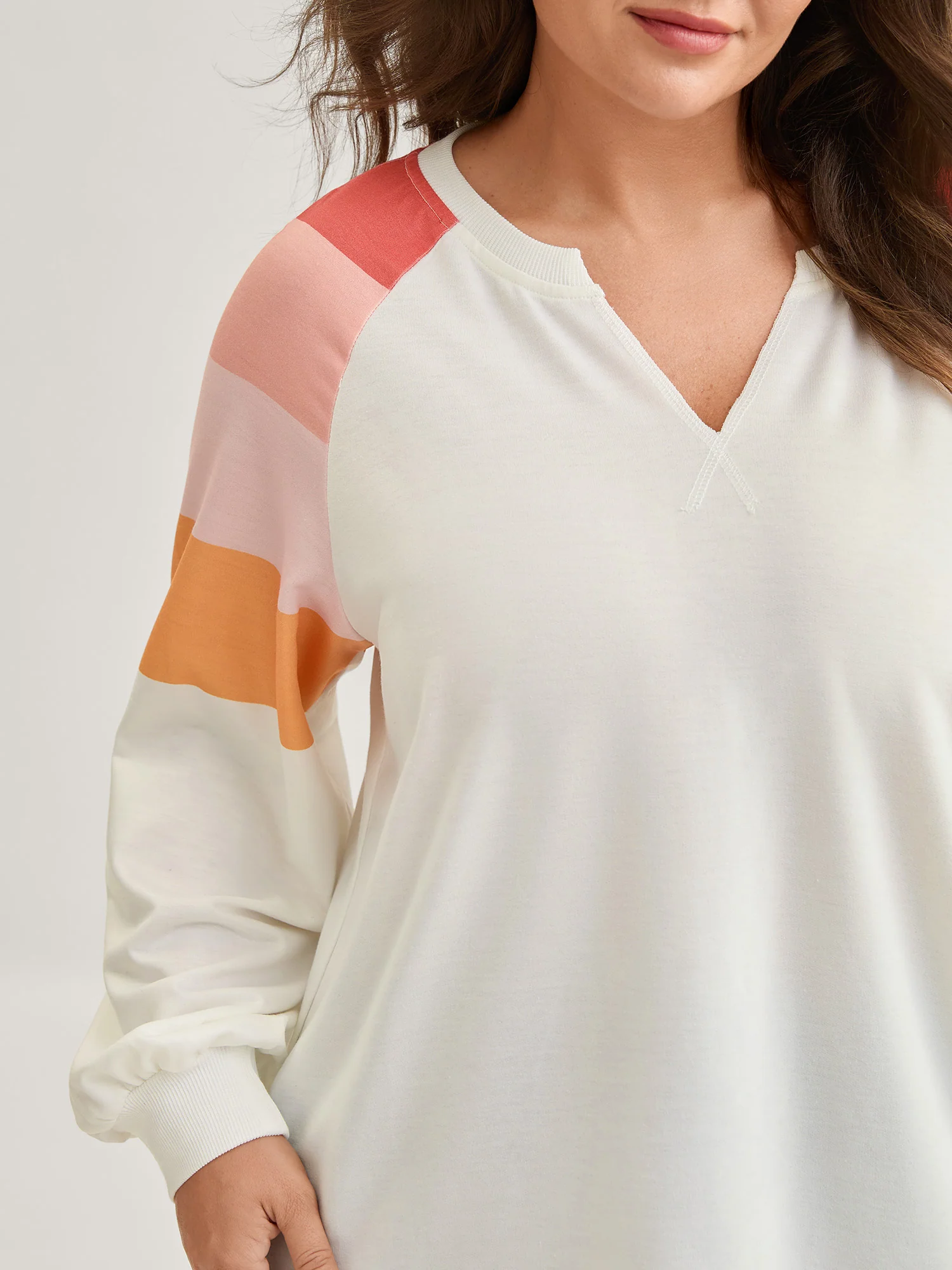 Color Block Notched Collar Sweatshirt - Image 2