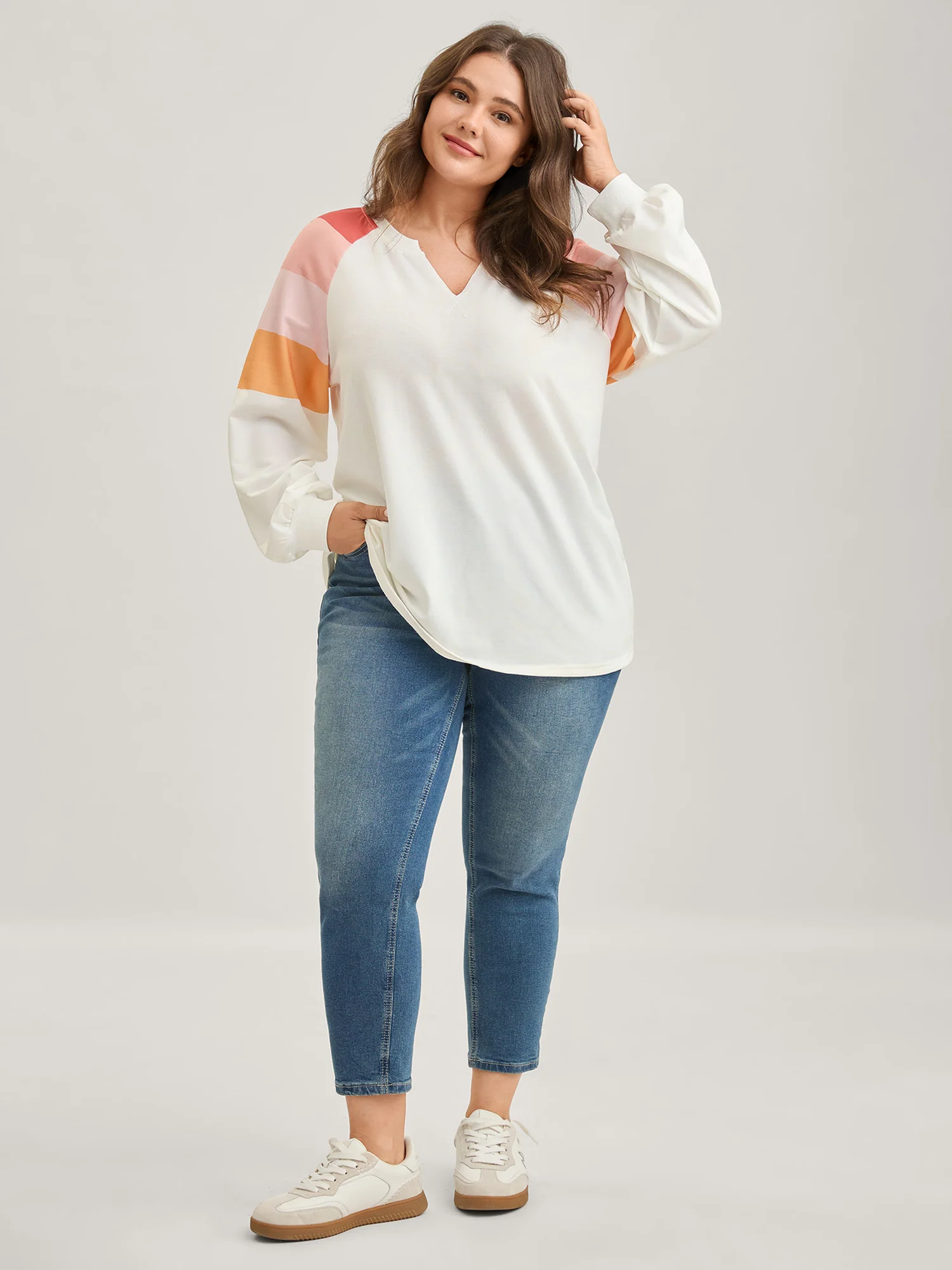 Color Block Notched Collar Sweatshirt - Image 3