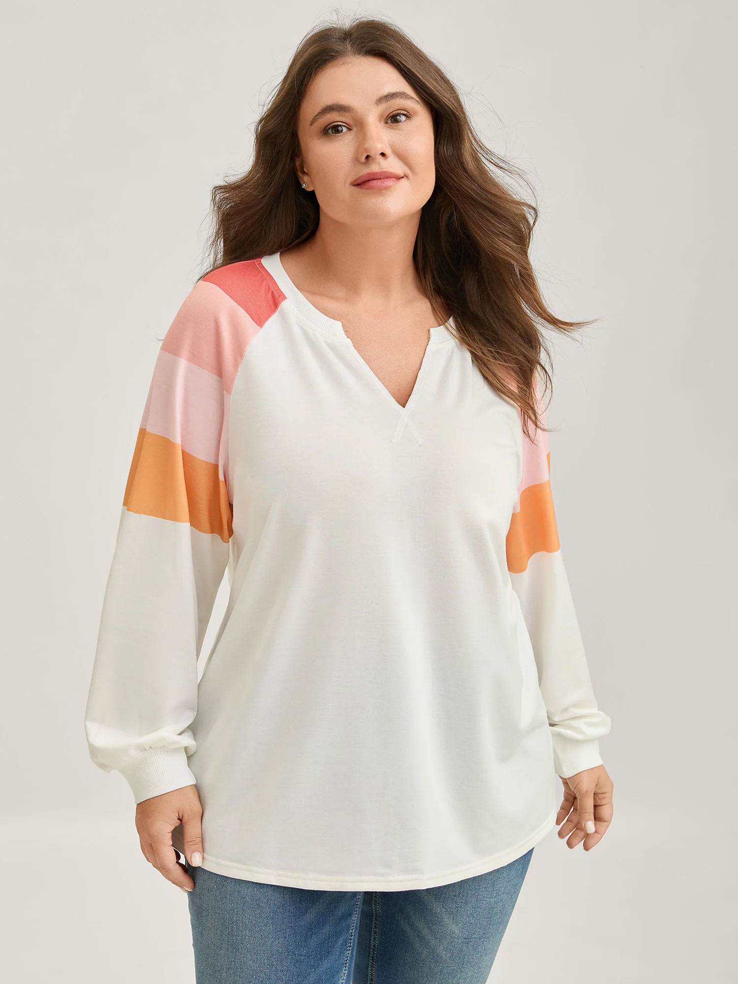 Color Block Notched Collar Sweatshirt - Image 4