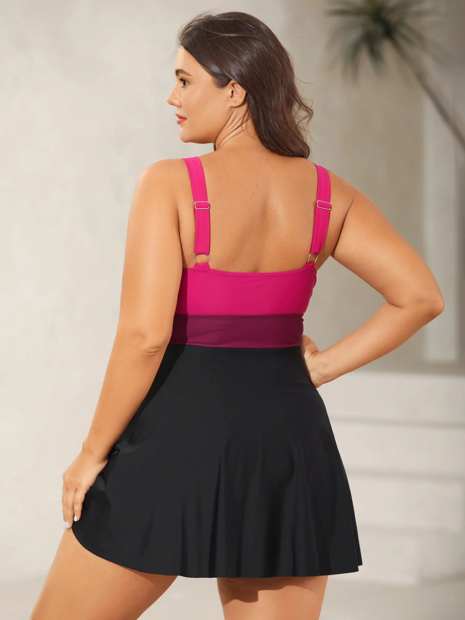 Color Block Overlap Bodice Swim Dress - Image 2