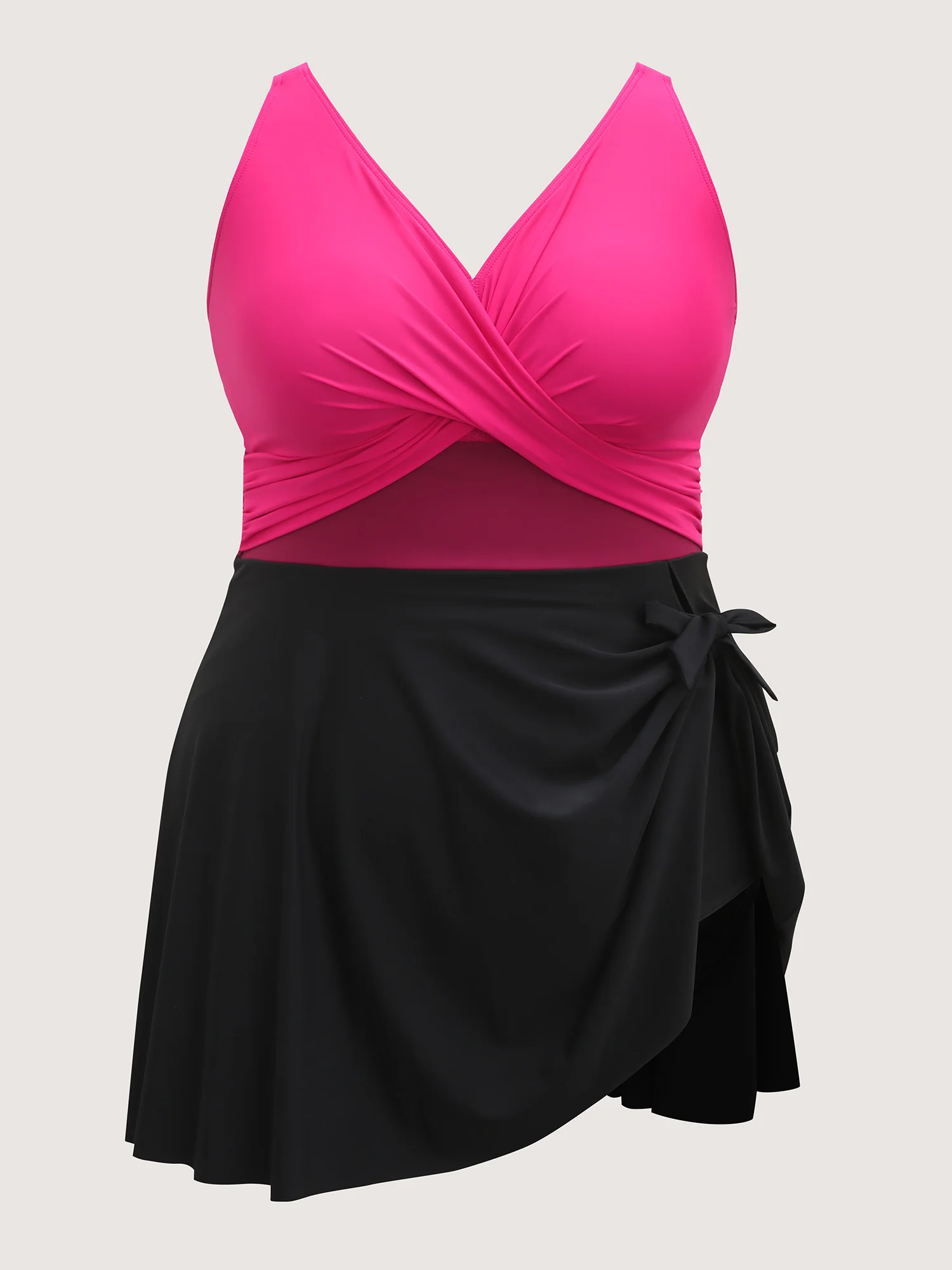 Color Block Overlap Bodice Swim Dress - Image 7