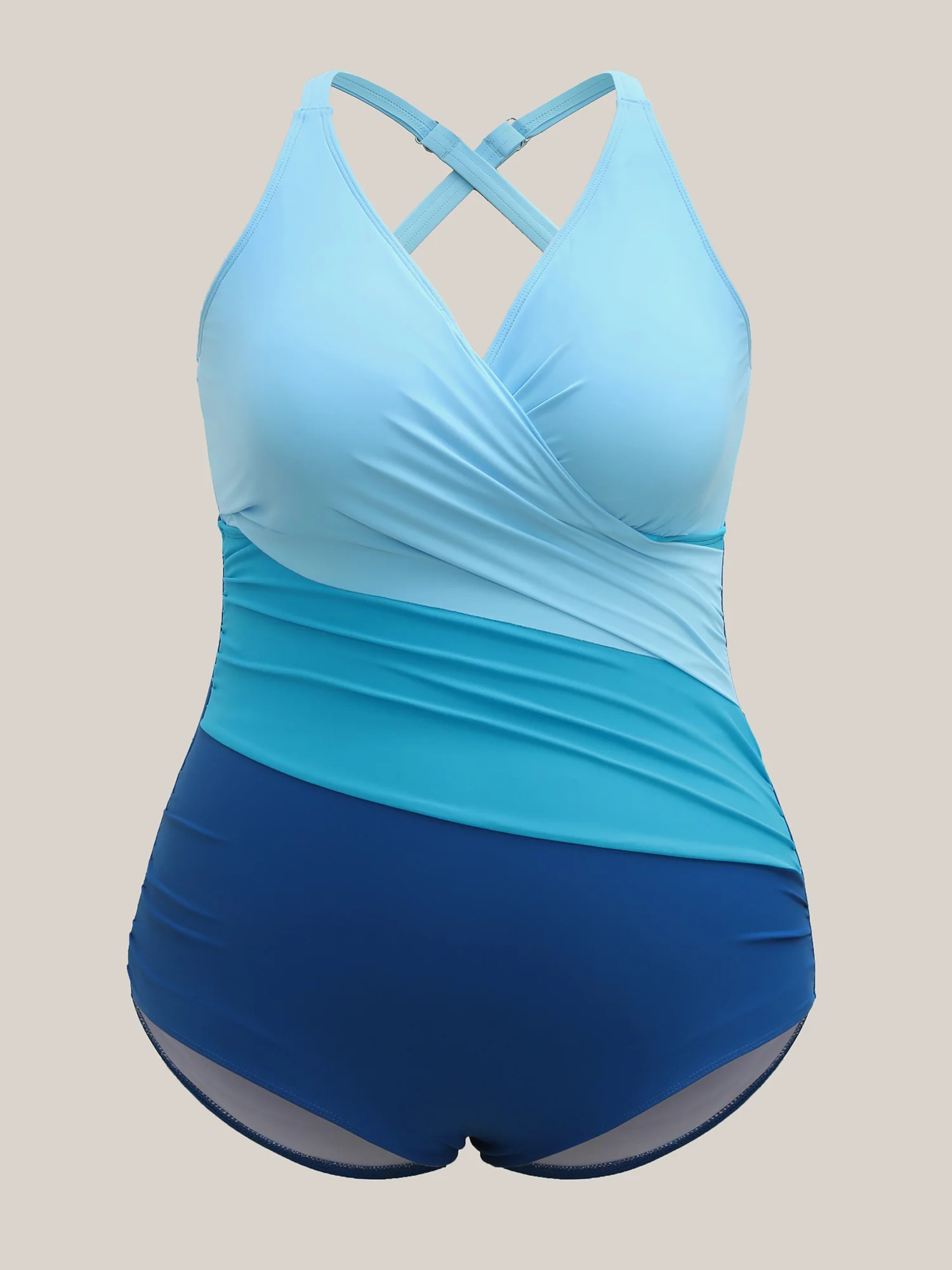 Color Block Pleated One-Piece Swimsuit - Image 5