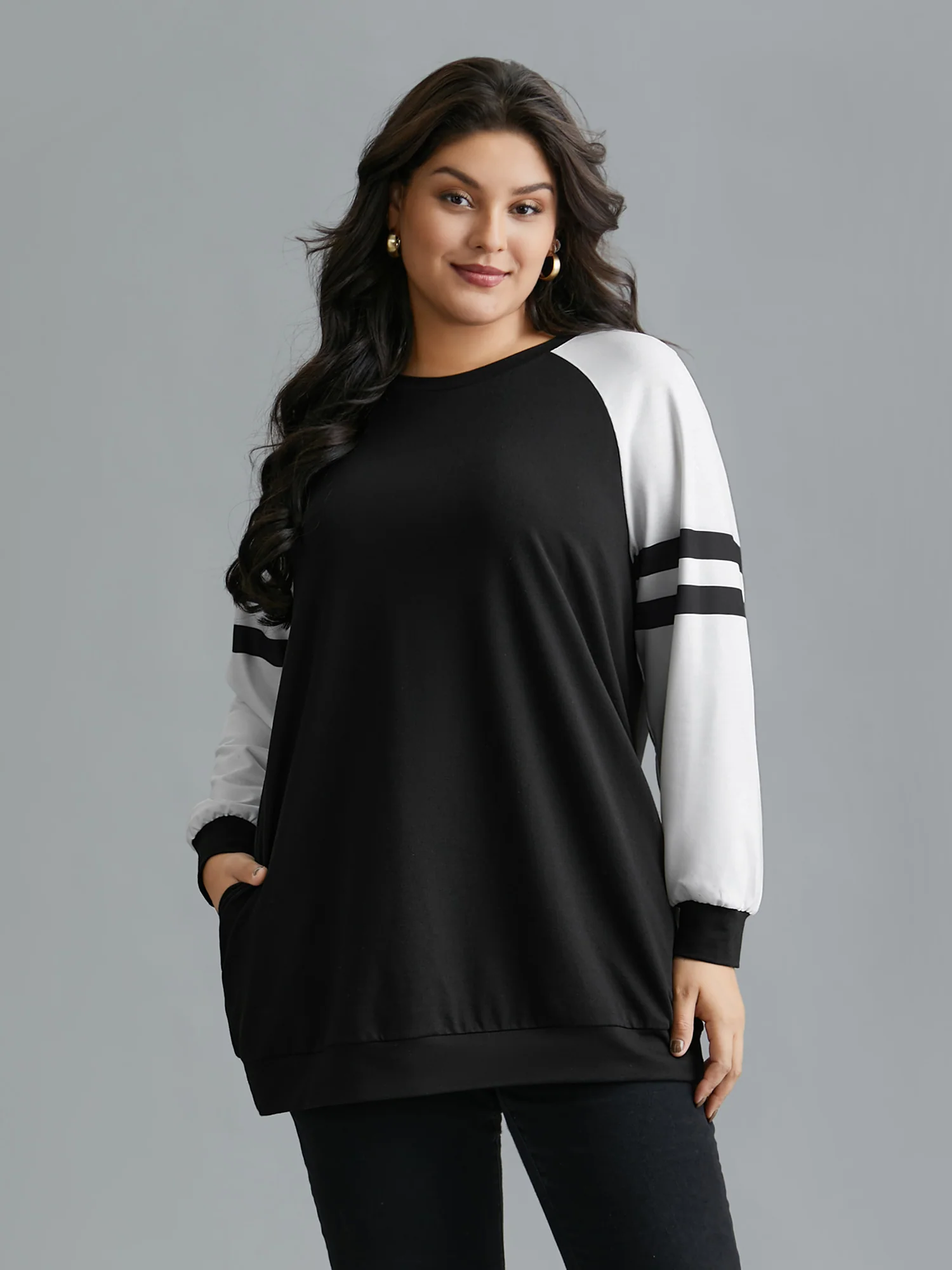 Color Block Raglan Sleeve Stretchy Sweatshirt - Image 3