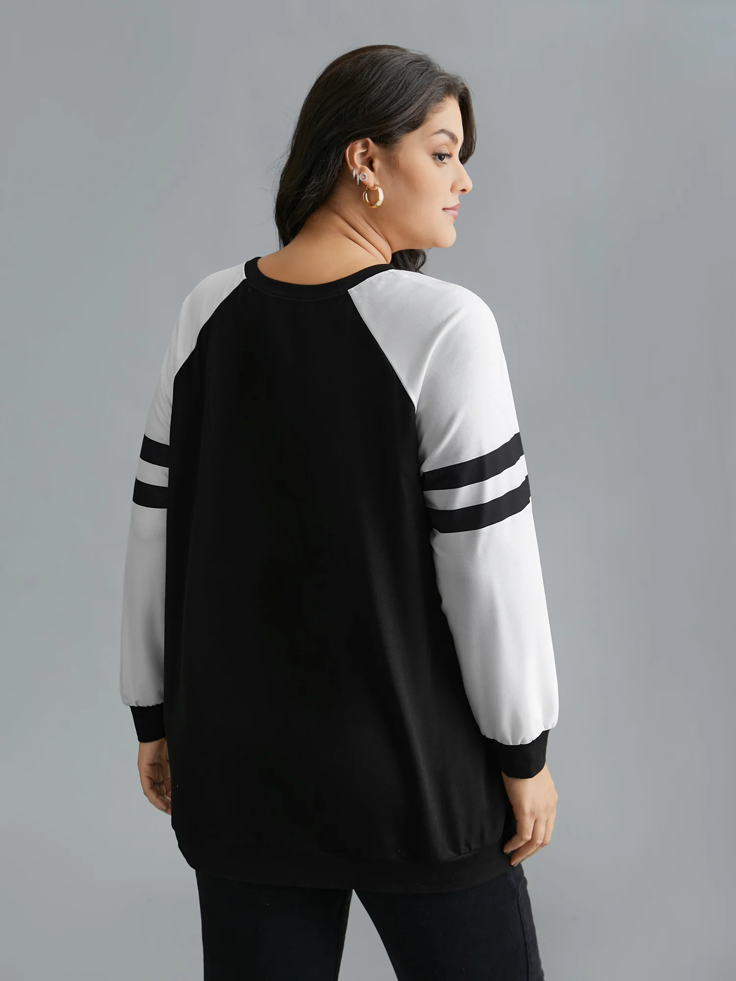 Color Block Raglan Sleeve Stretchy Sweatshirt - Image 4
