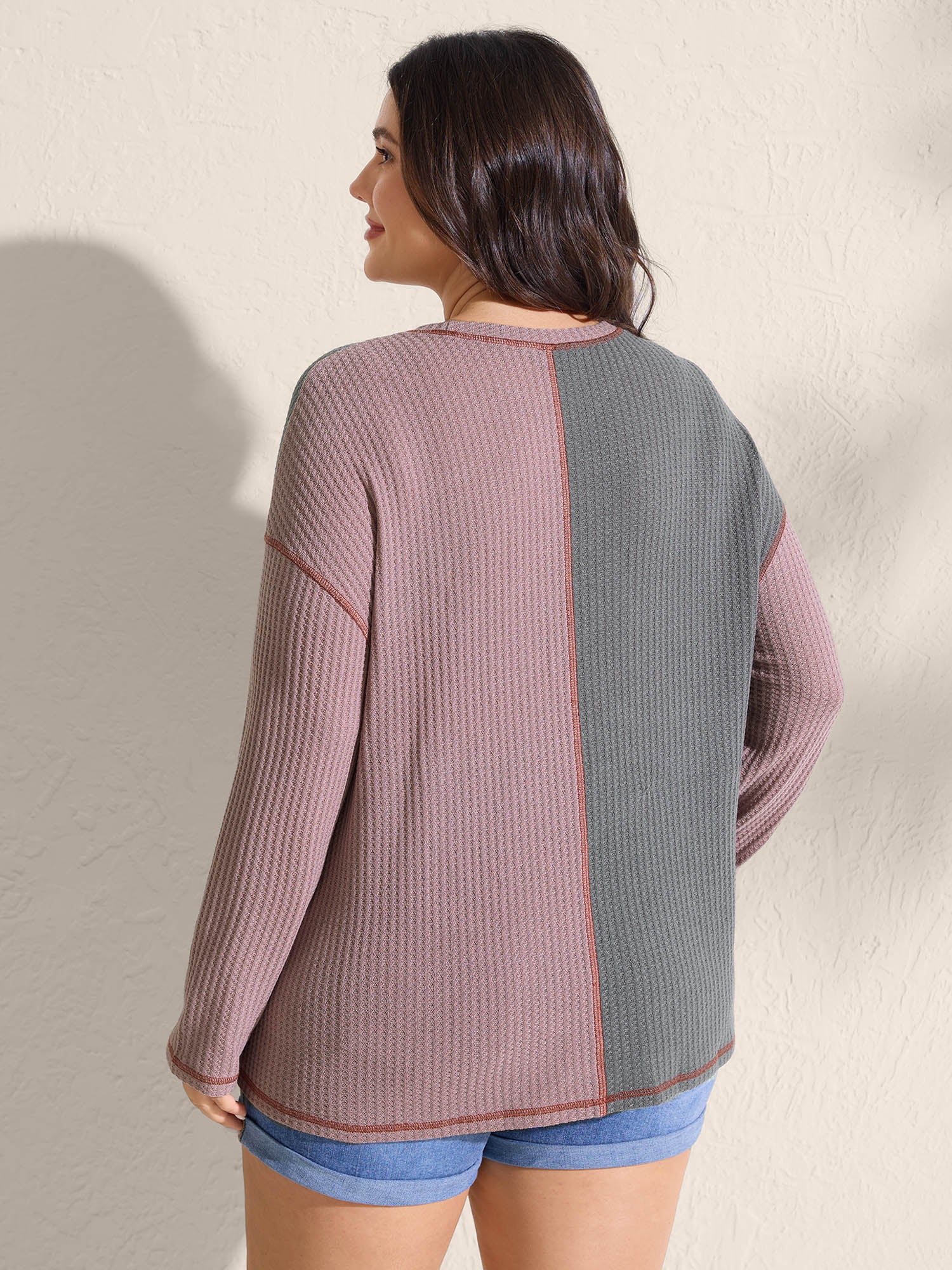 Color Block Ribbed Drop Shoulder T-Shirt - Image 4