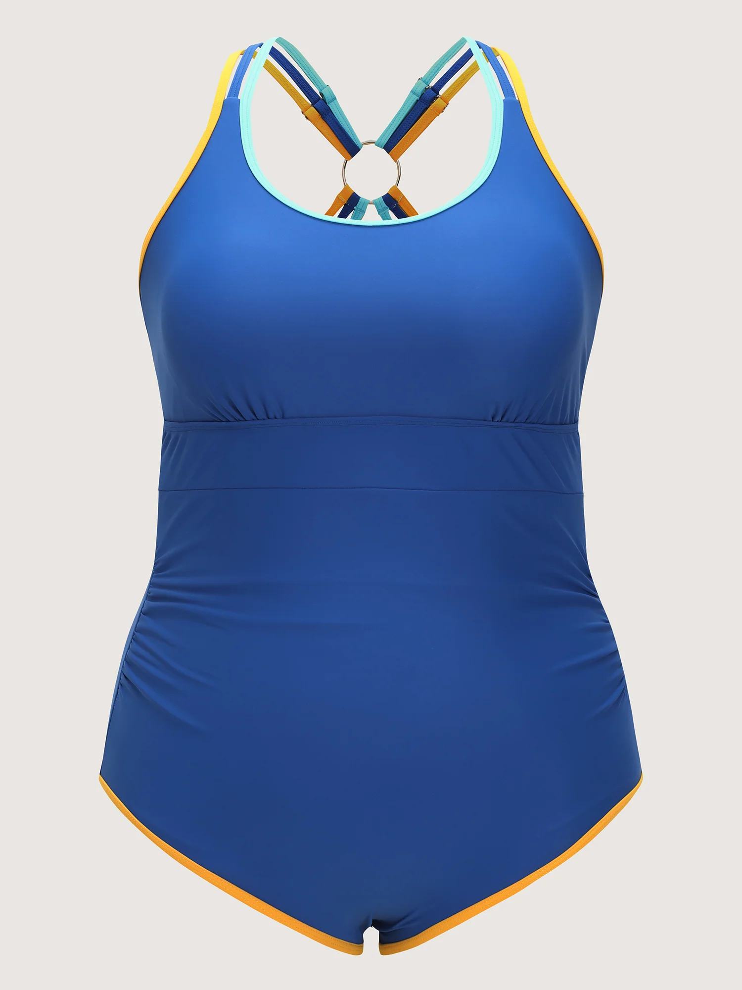 Color Block Ring Detail Backless One Piece Swimsuit - Image 6