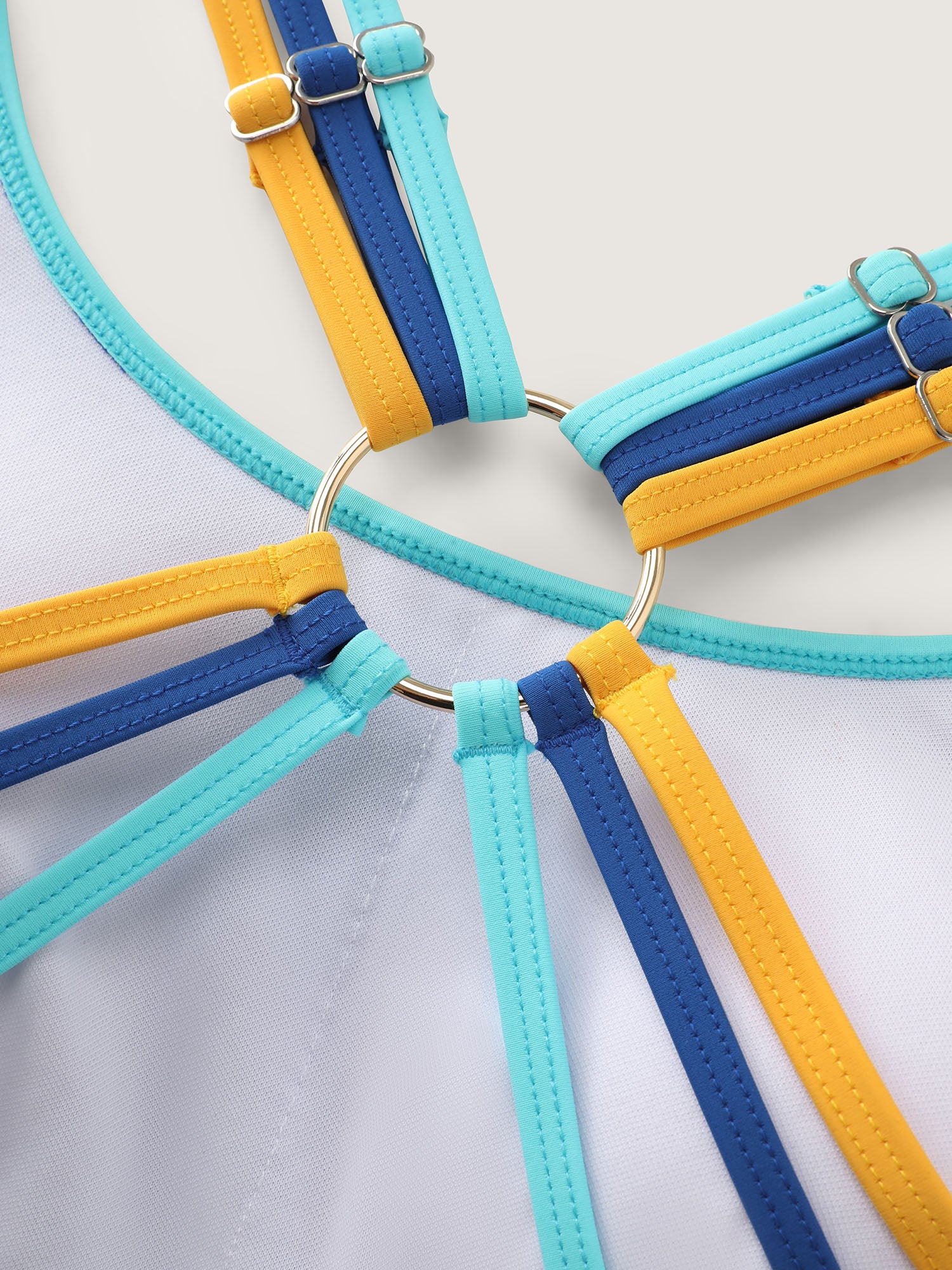 Color Block Ring Detail Backless One Piece Swimsuit - Image 7