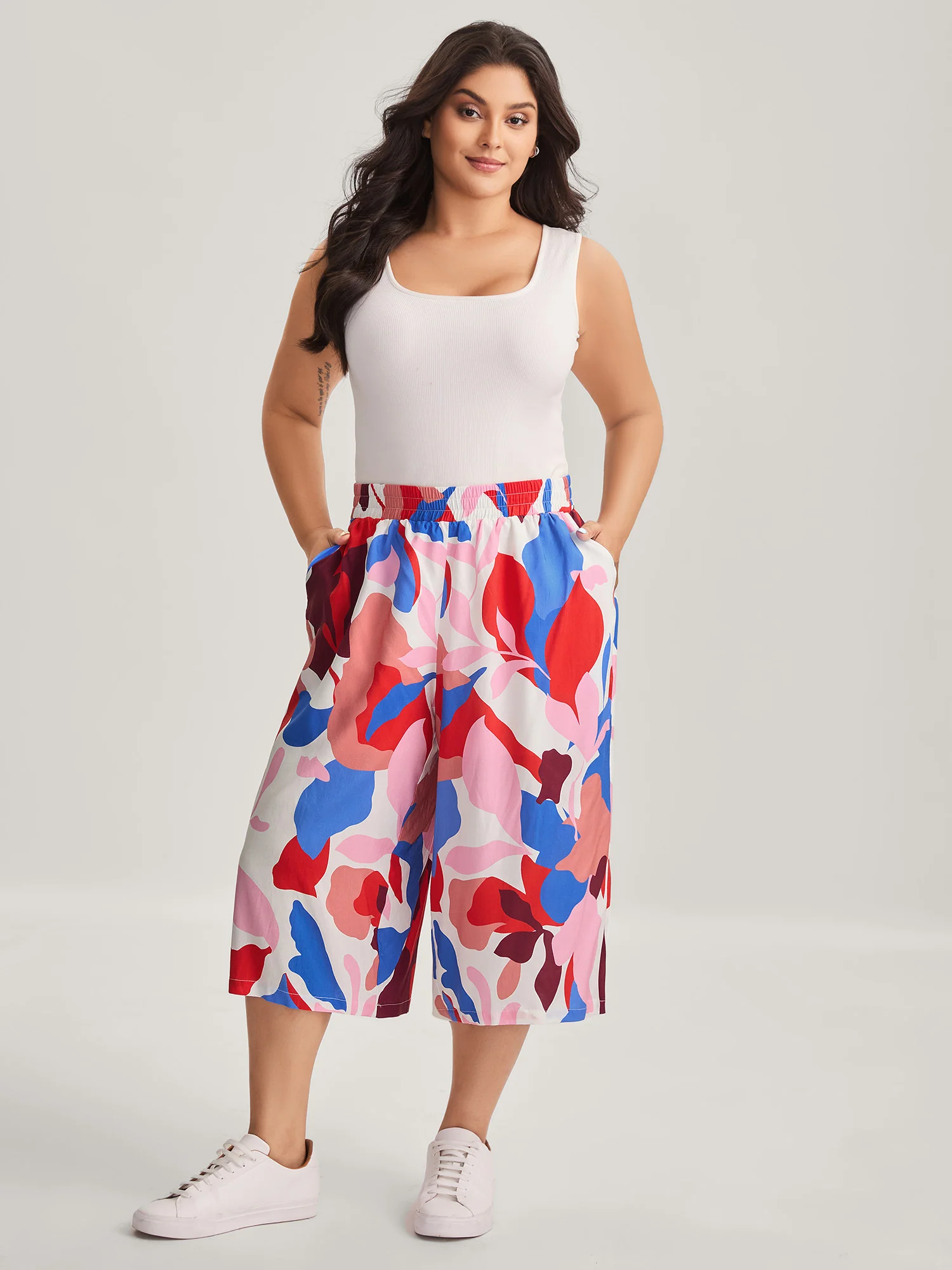 Color Block Stretchy Waist Wide-Leg Pants - Image 2