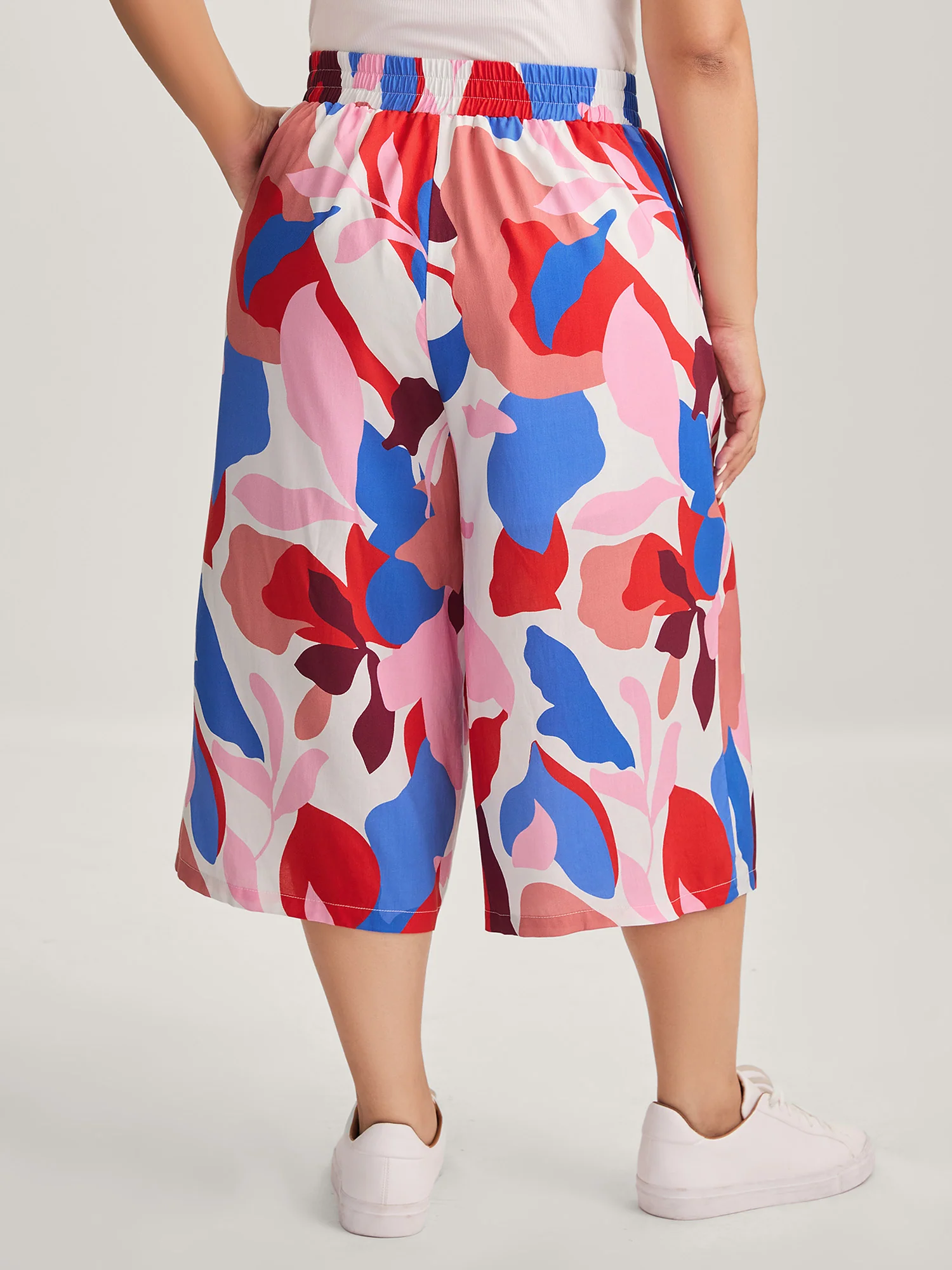 Color Block Stretchy Waist Wide-Leg Pants - Image 5