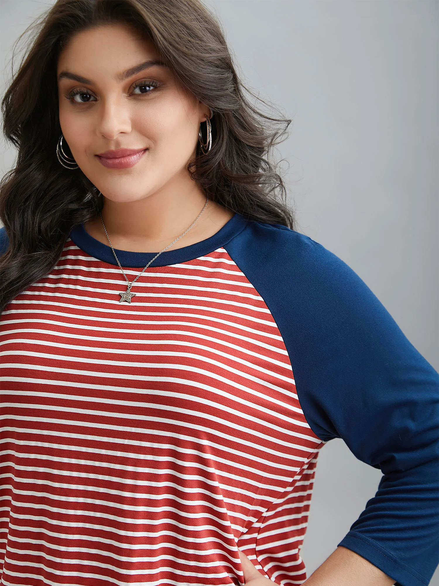 Color-Block Striped Raglan Sleeve T-Shirt - Image 2