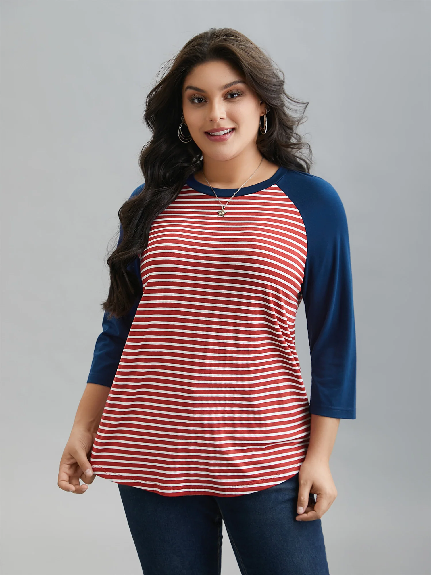 Color-Block Striped Raglan Sleeve T-Shirt - Image 3