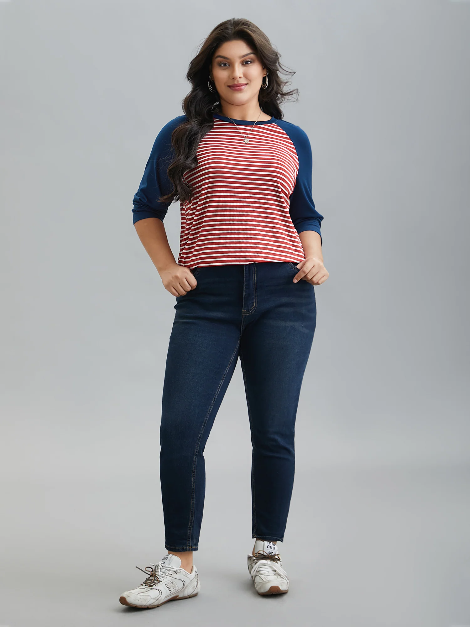 Color-Block Striped Raglan Sleeve T-Shirt - Image 4