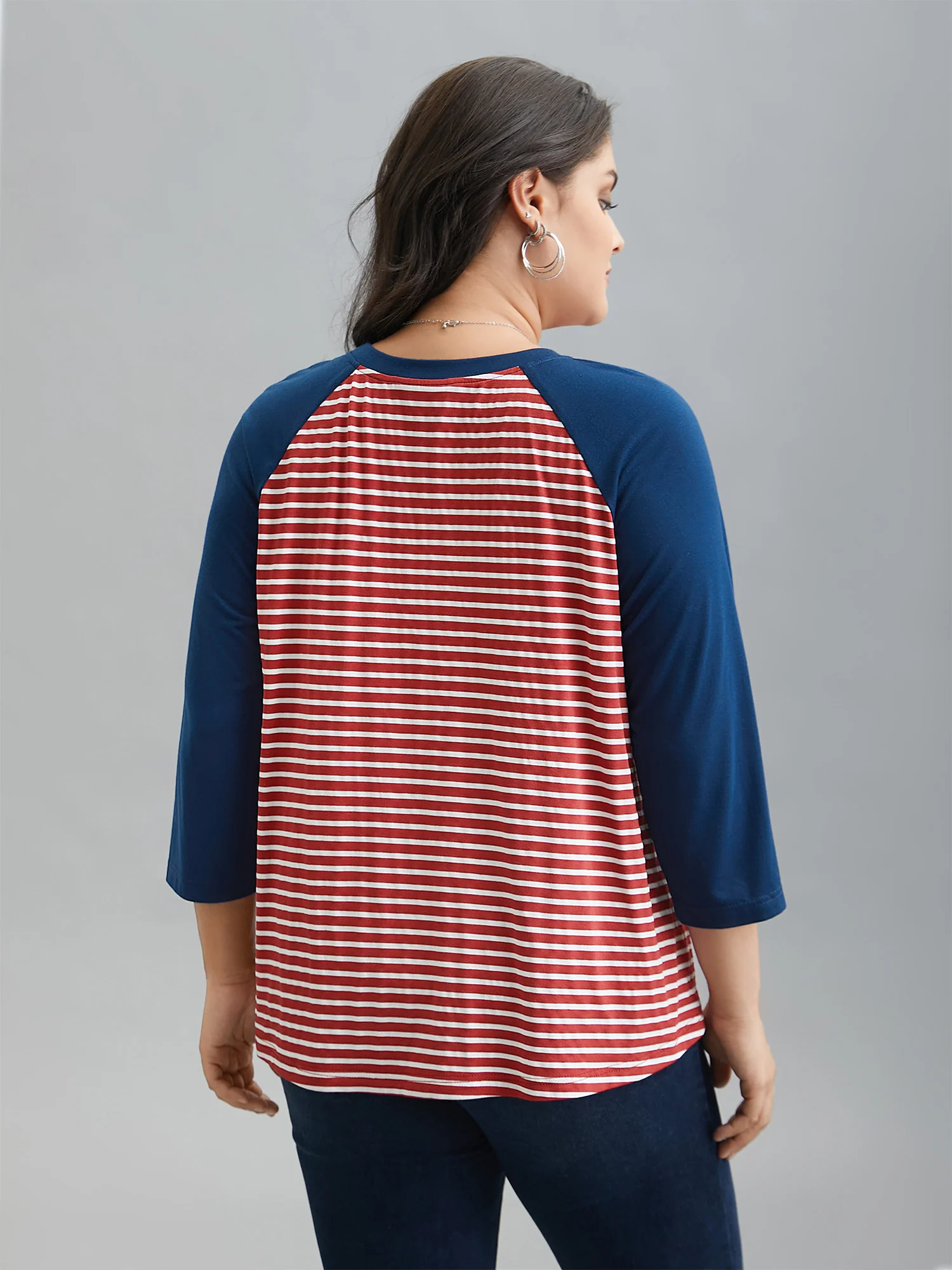 Color-Block Striped Raglan Sleeve T-Shirt - Image 5