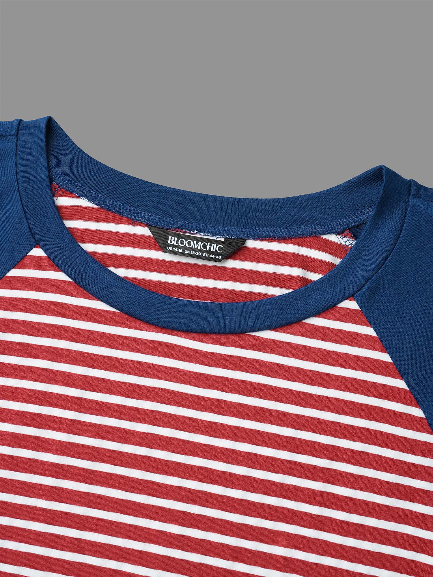 Color-Block Striped Raglan Sleeve T-Shirt - Image 6