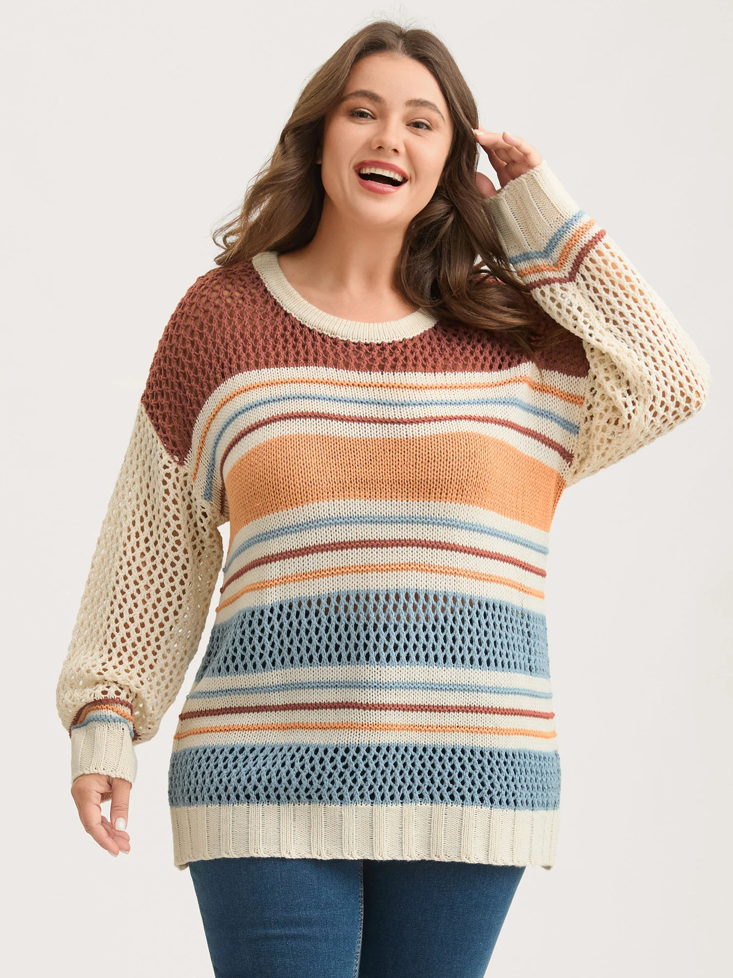 Color Block Textured Cut-Out Pullover - Image 3