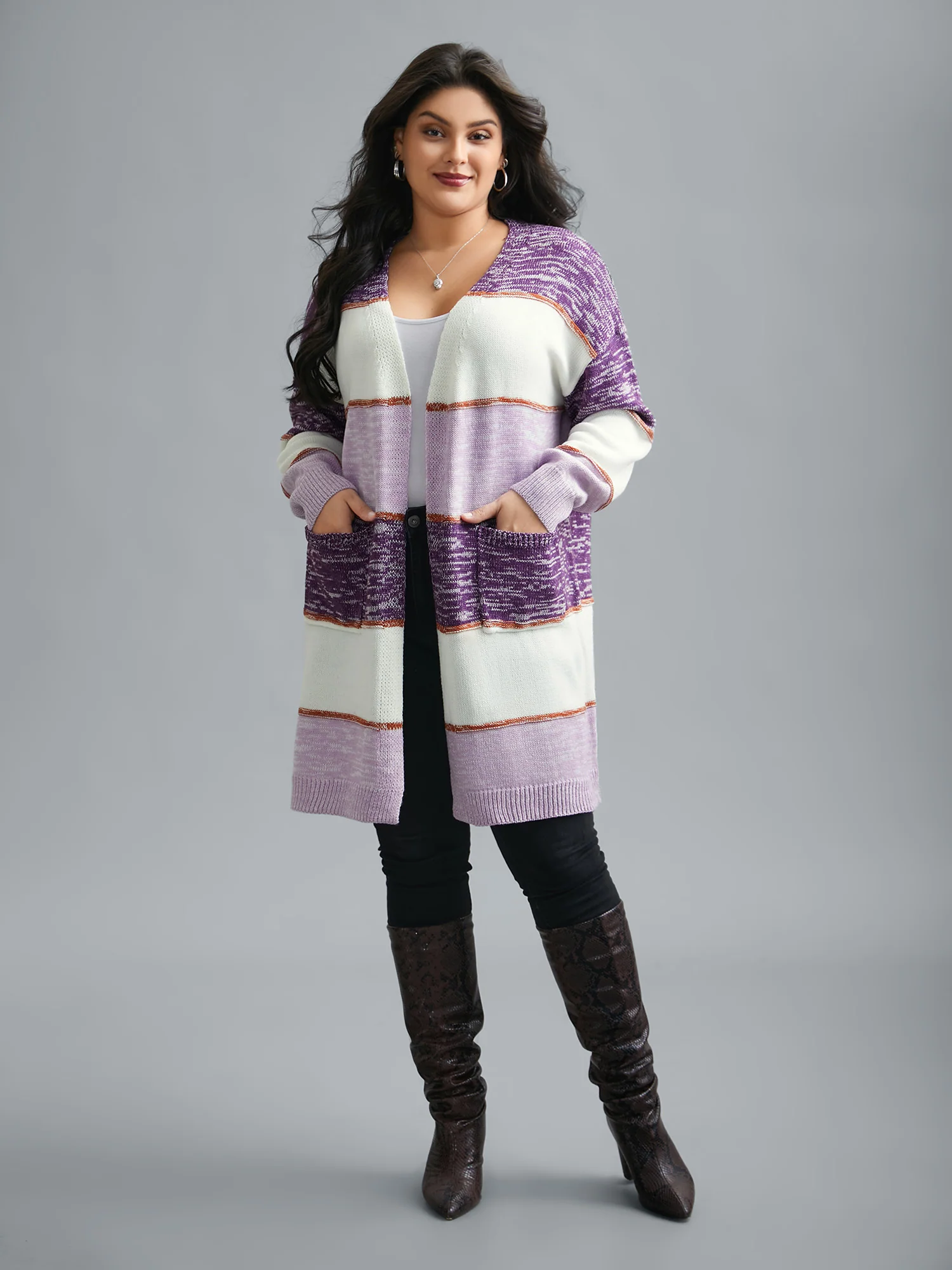 Color Block Textured Open-Front Cardigan - Image 3
