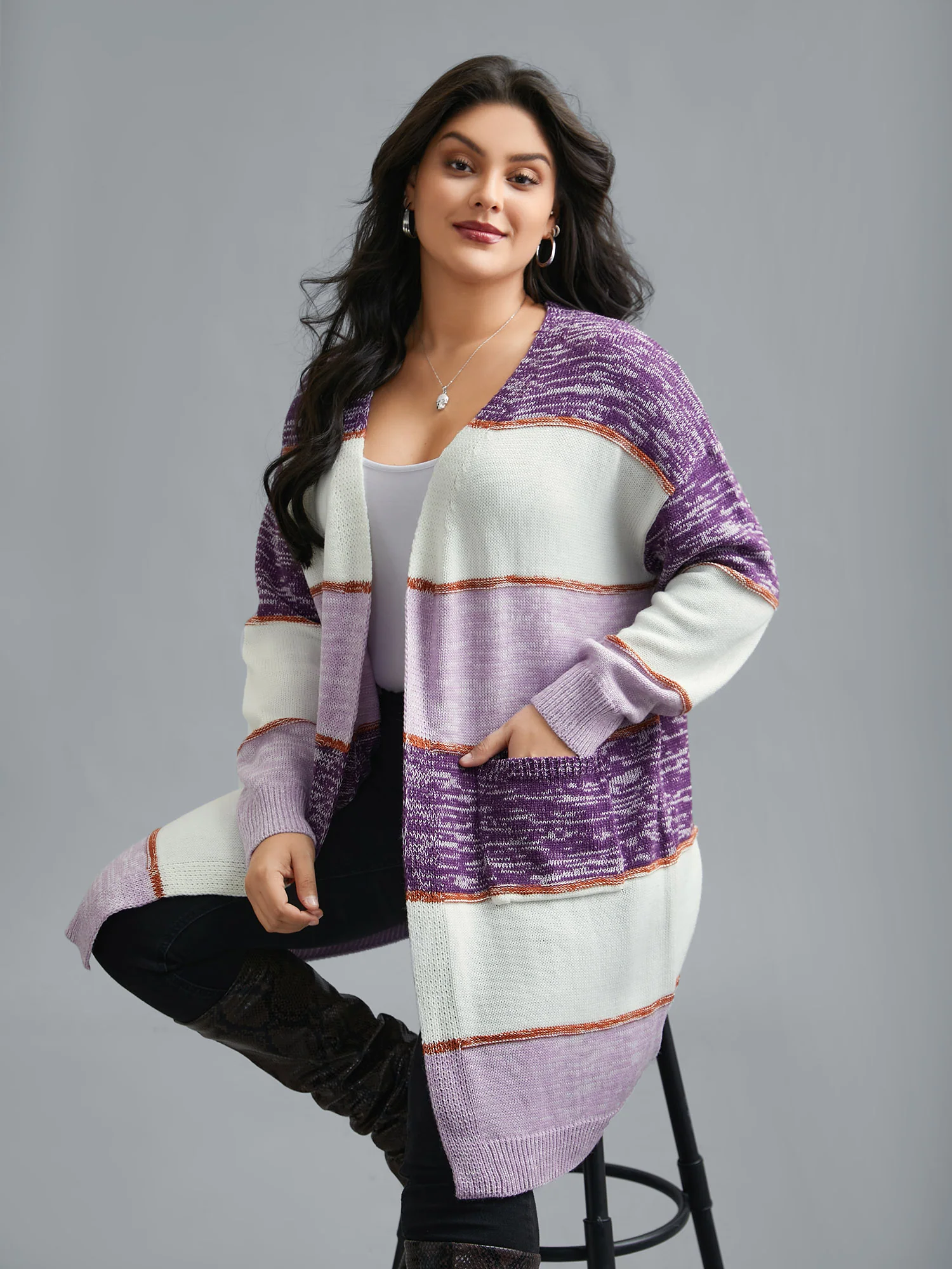 Color Block Textured Open-Front Cardigan - Image 4