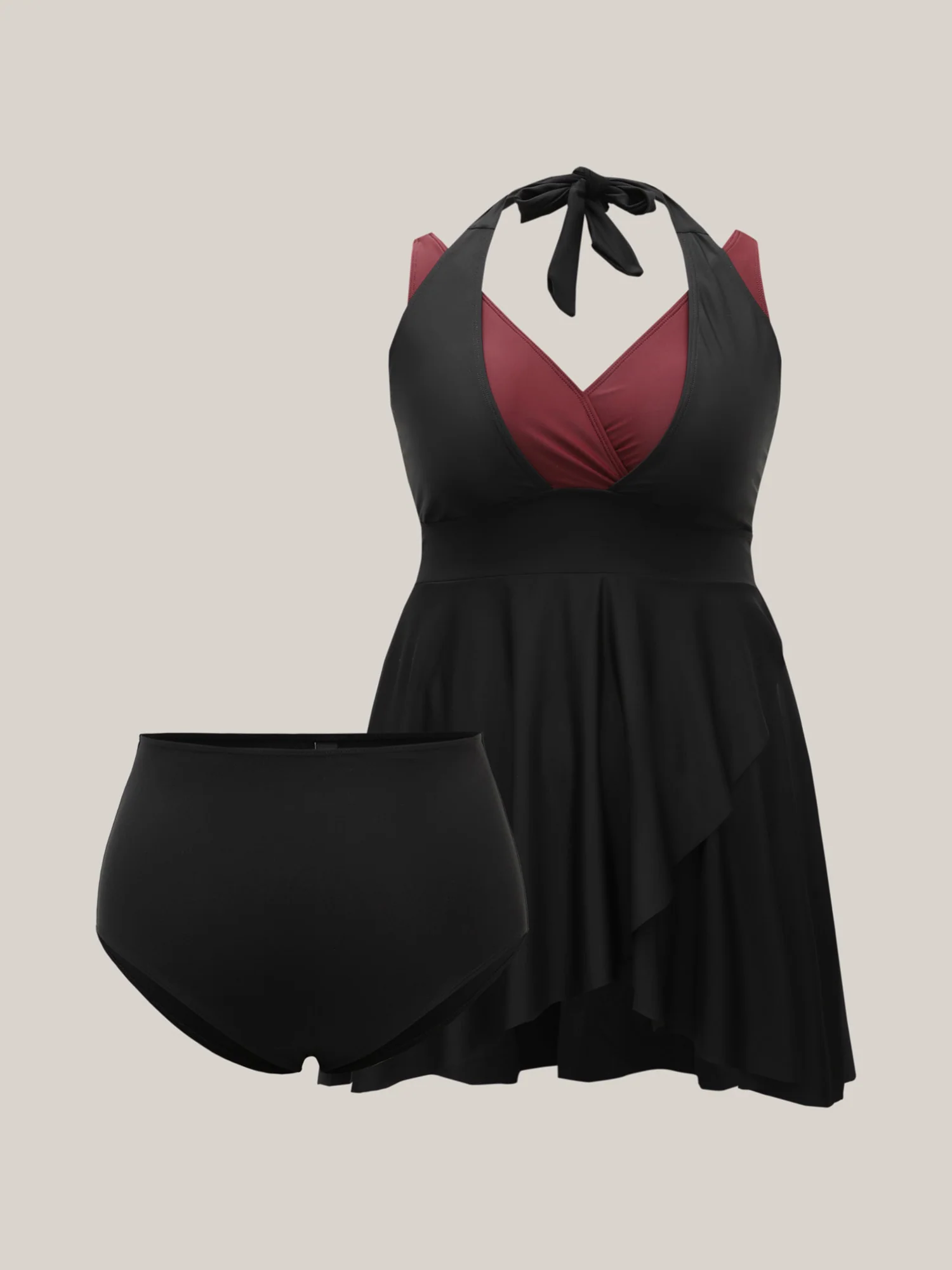 Color-Block Tied Surplice Neck Layered Swim Dress - Image 5