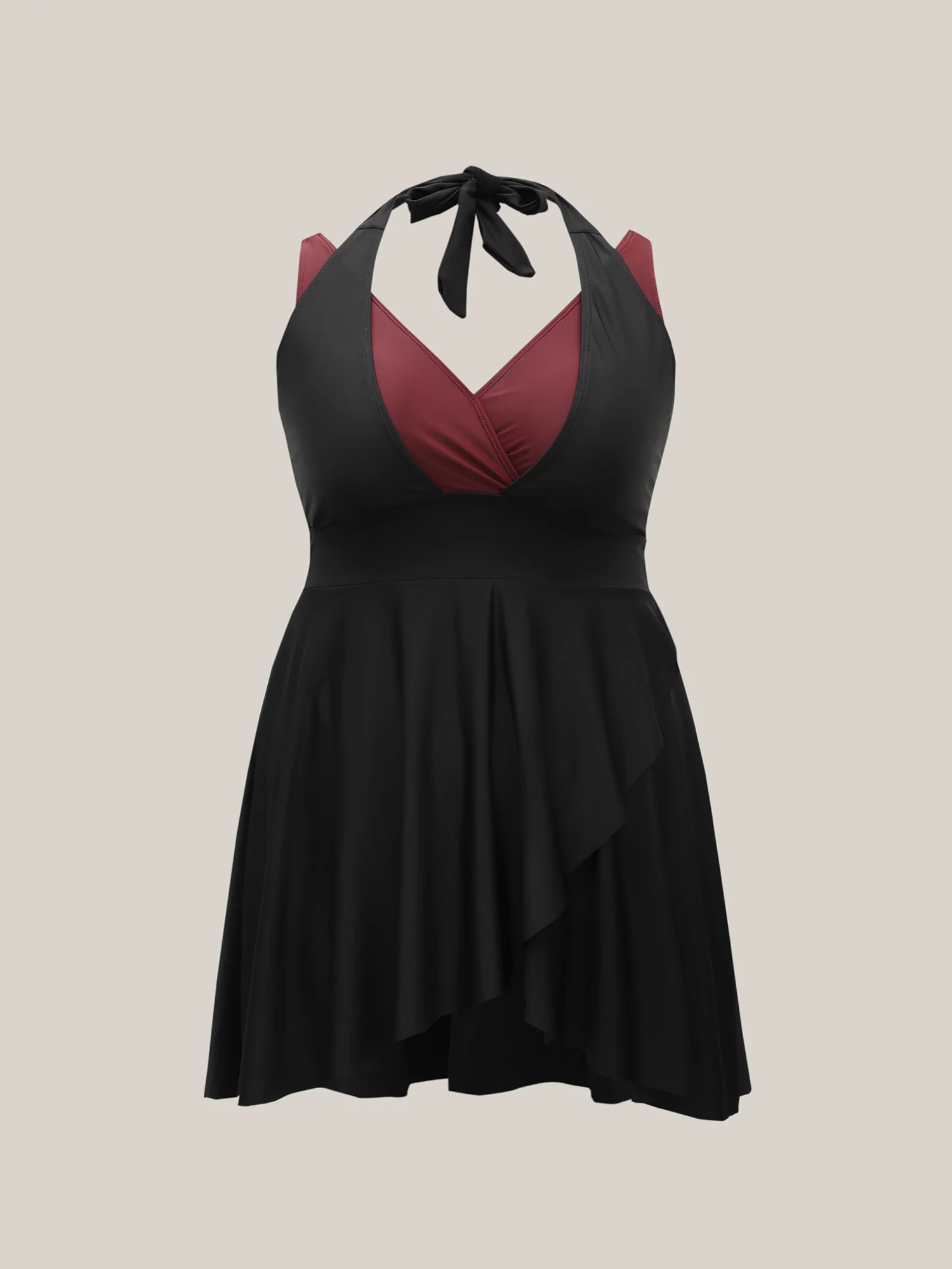 Color-Block Tied Surplice Neck Layered Swim Dress - Image 6
