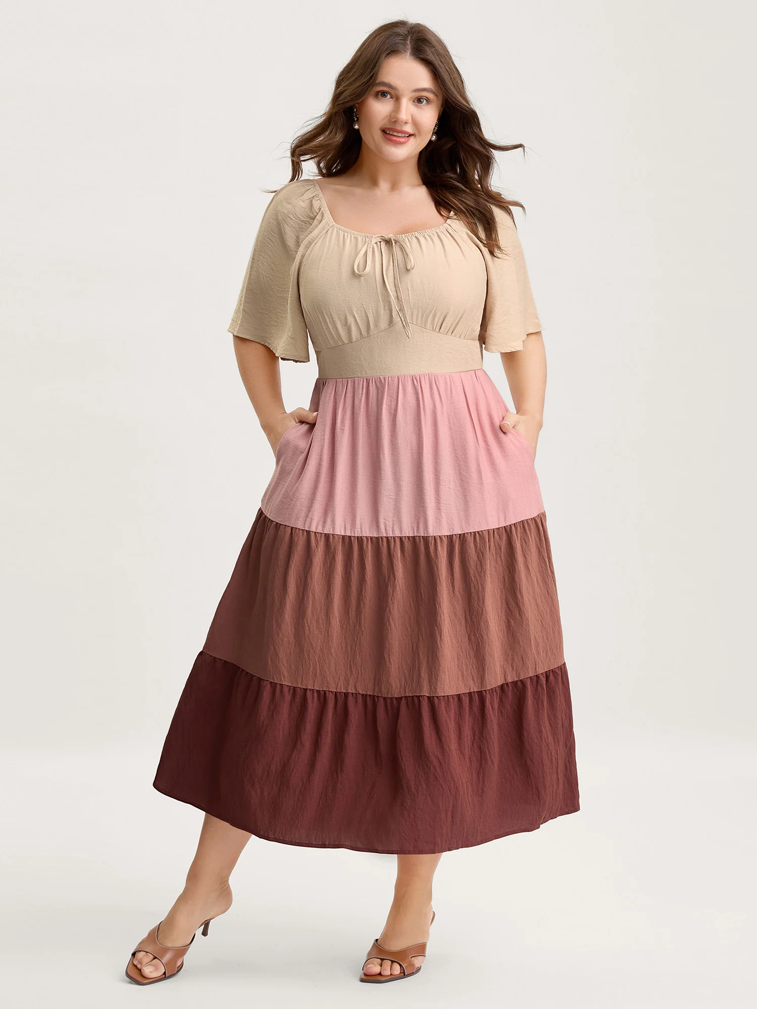 Color Block Tiered Waist-Cinched Midi Dress - Image 2