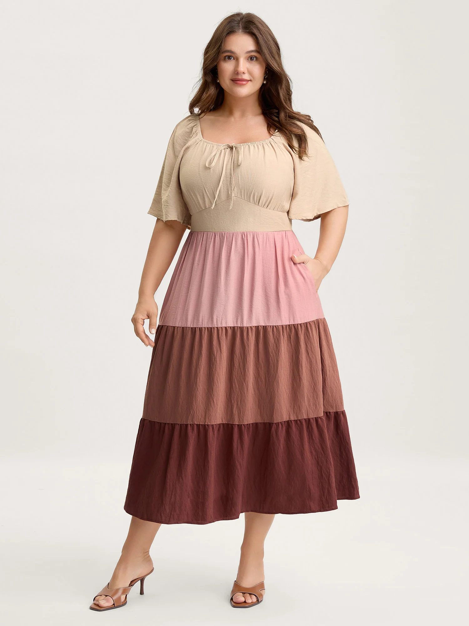 Color Block Tiered Waist-Cinched Midi Dress - Image 3