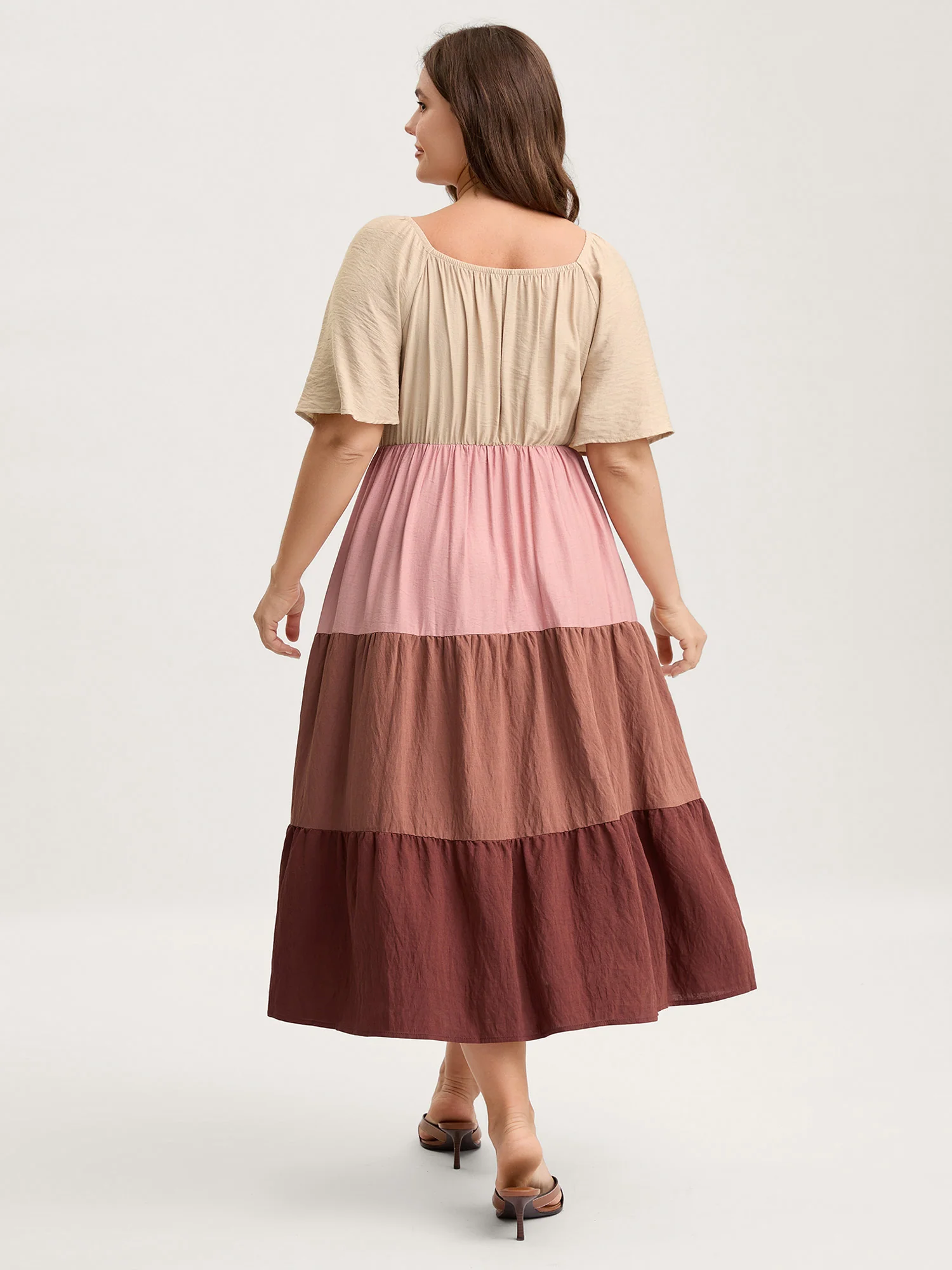 Color Block Tiered Waist-Cinched Midi Dress - Image 4