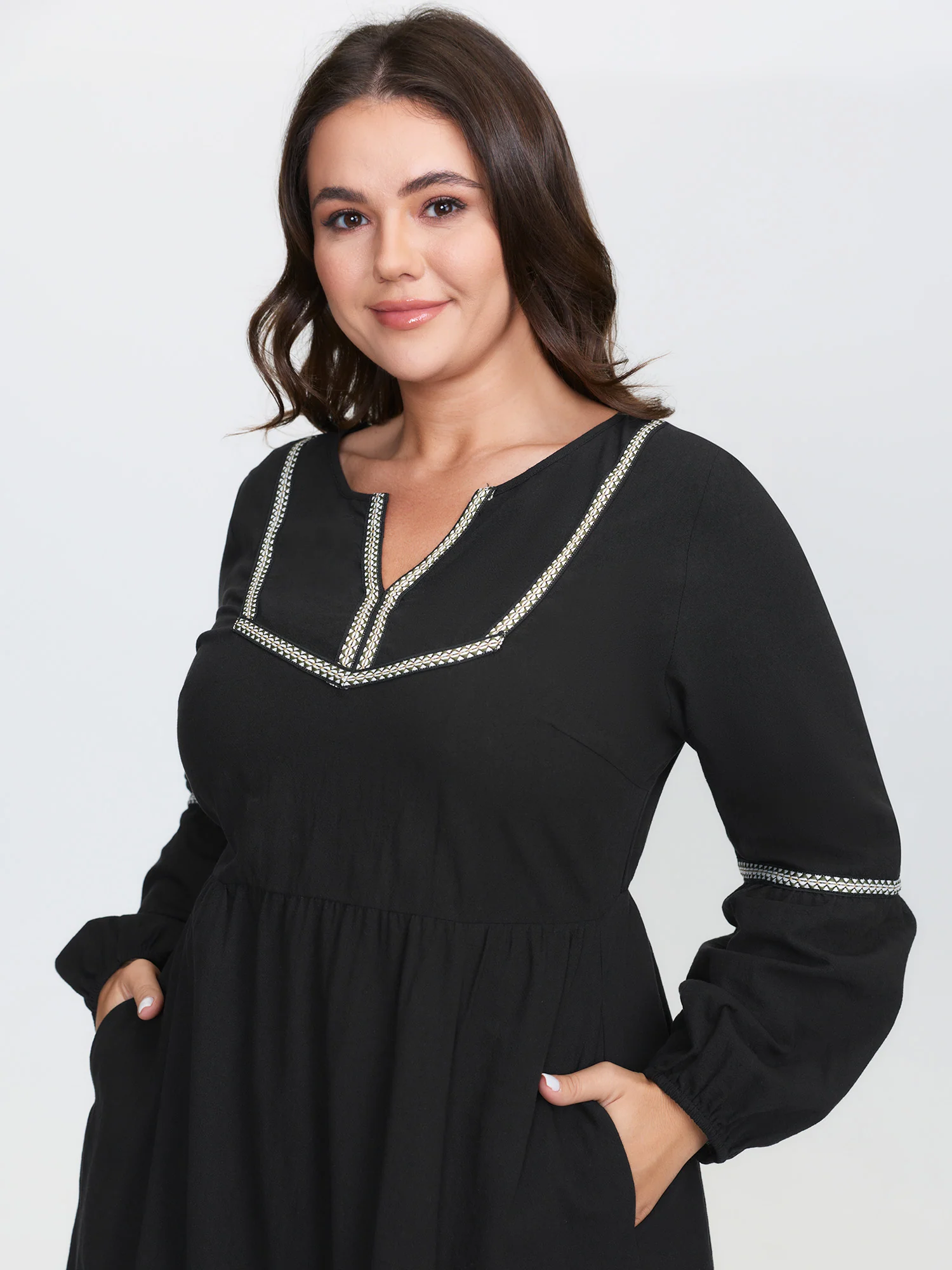 Color Contrast Balloon Sleeve Midi Dress - Image 3