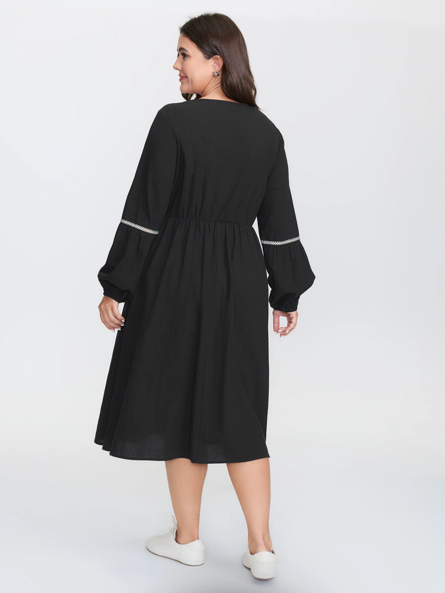 Color Contrast Balloon Sleeve Midi Dress - Image 4