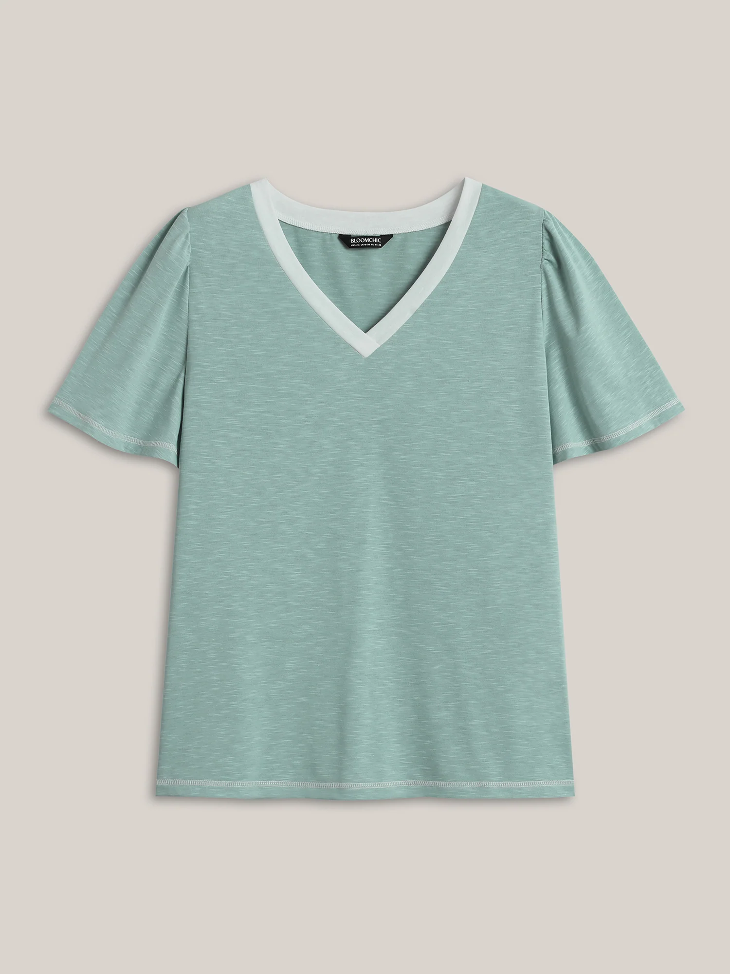 Color Contrast Bamboo Textured T-Shirt - Image 7