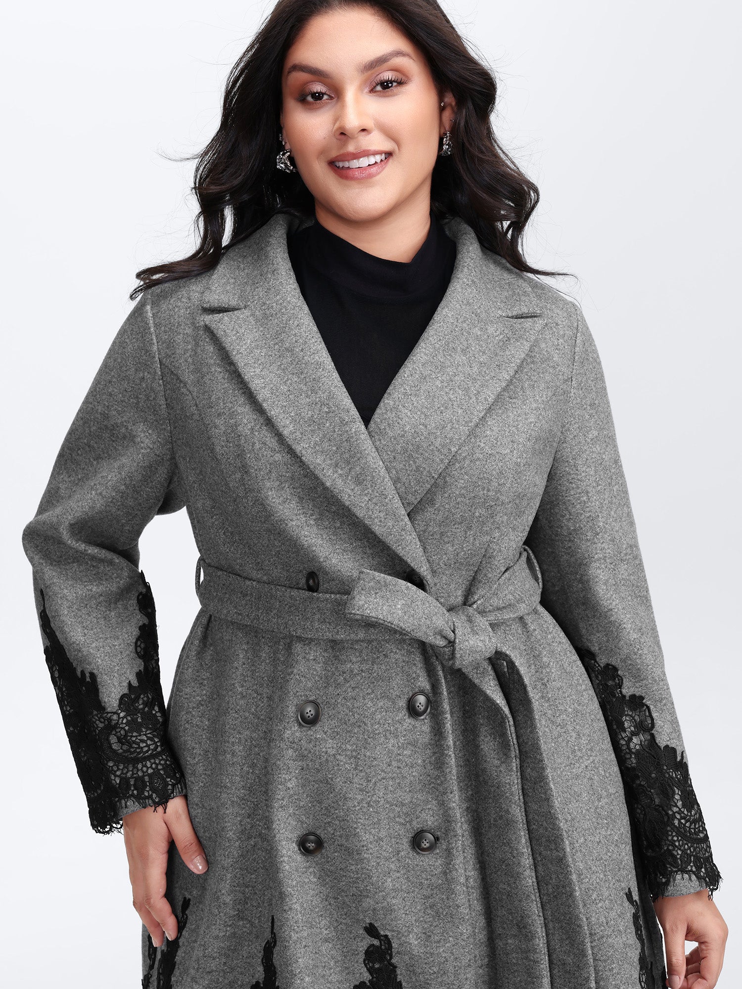 Color Contrast Belted Lace Coat - Image 2