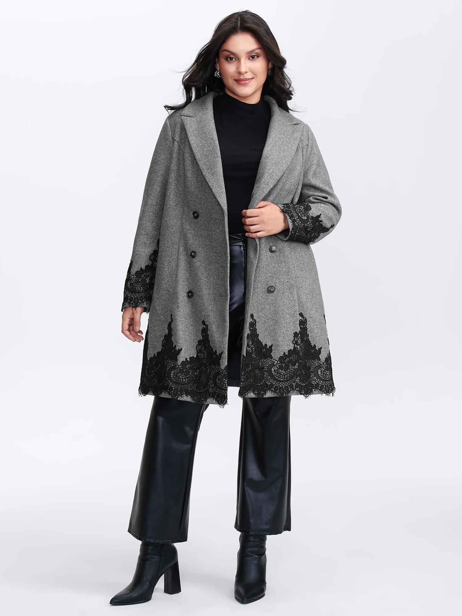 Color Contrast Belted Lace Coat - Image 3