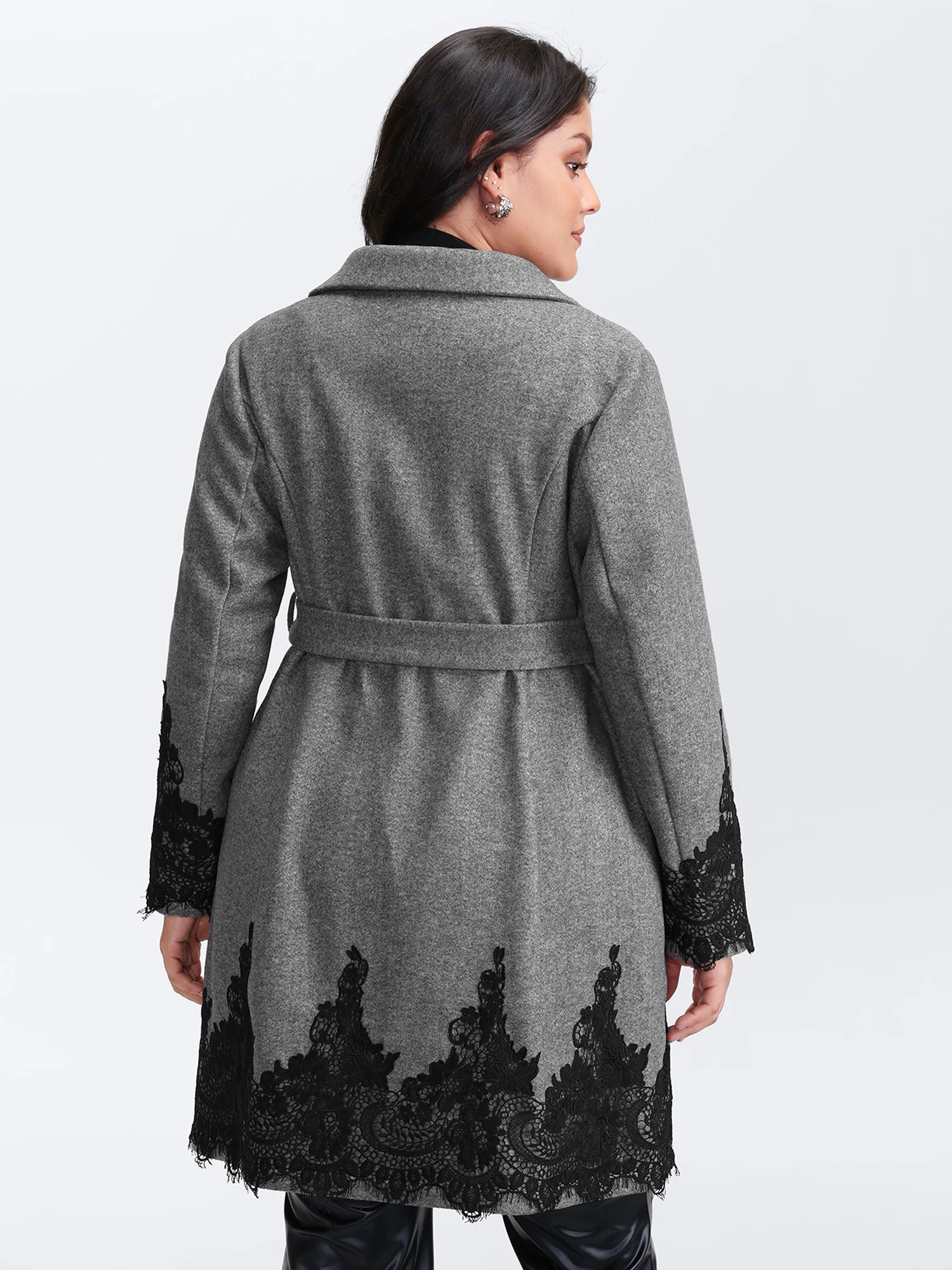 Color Contrast Belted Lace Coat - Image 6