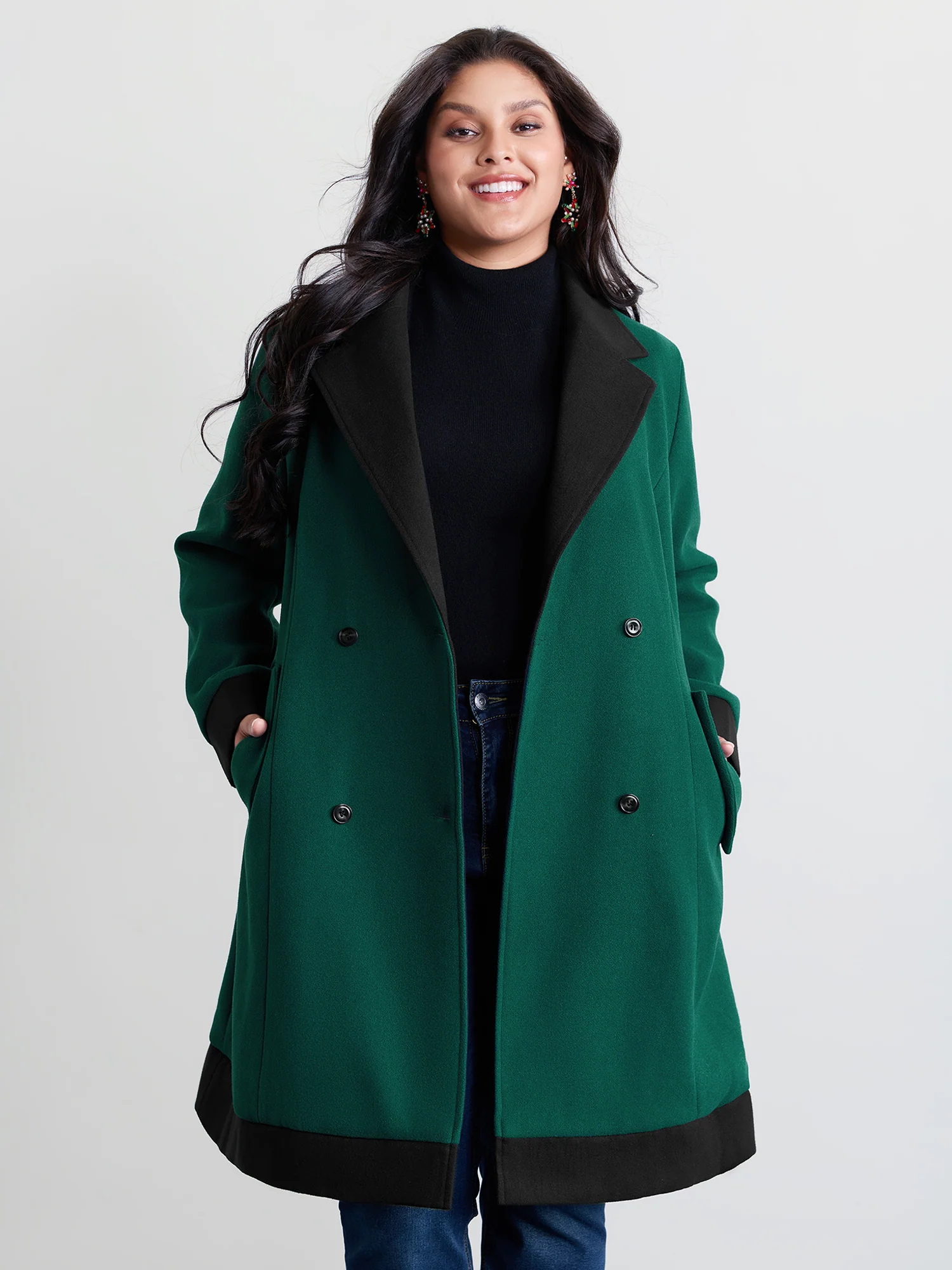 Color Contrast Belted Lined Coat - Image 4