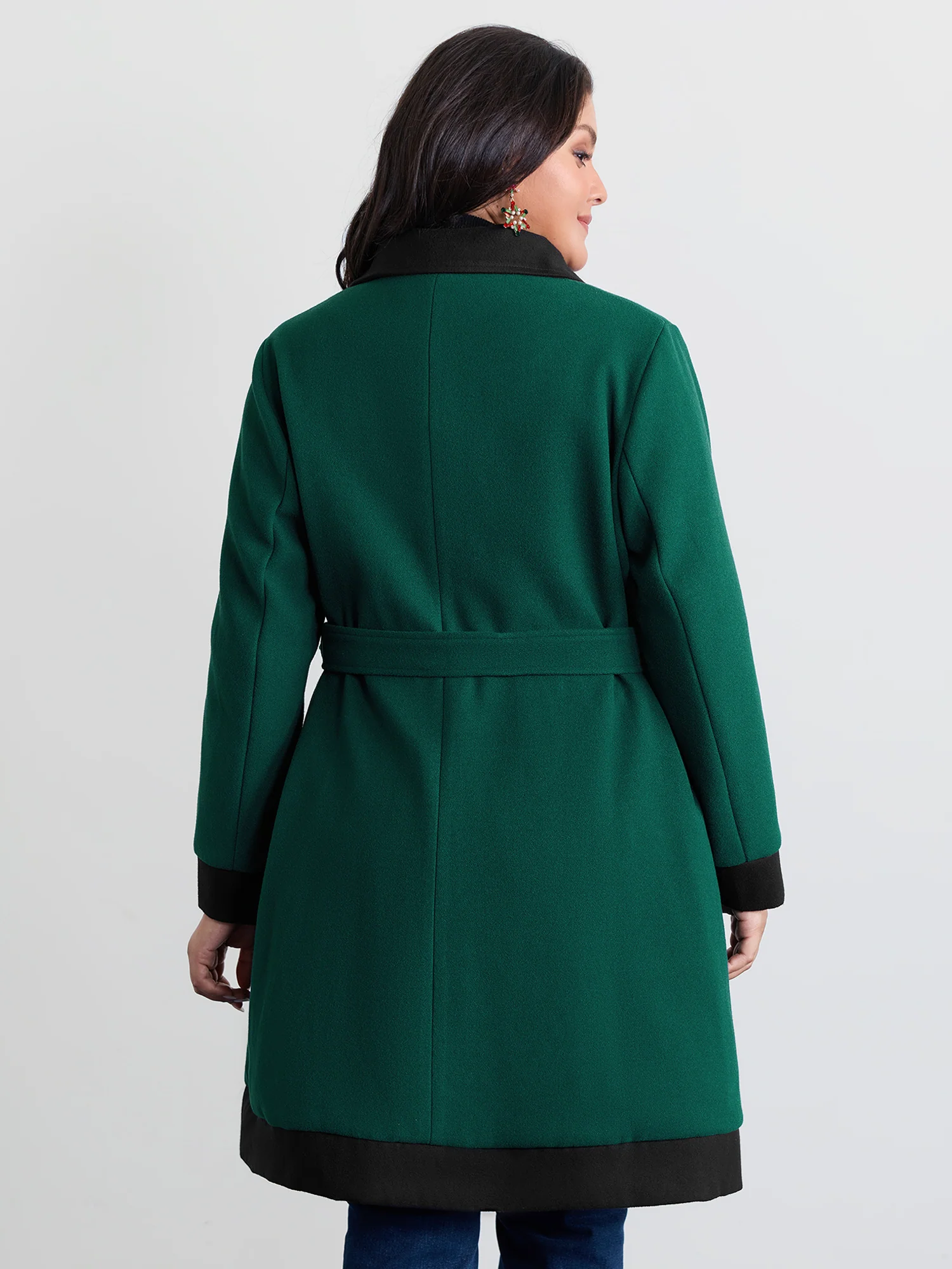 Color Contrast Belted Lined Coat - Image 5