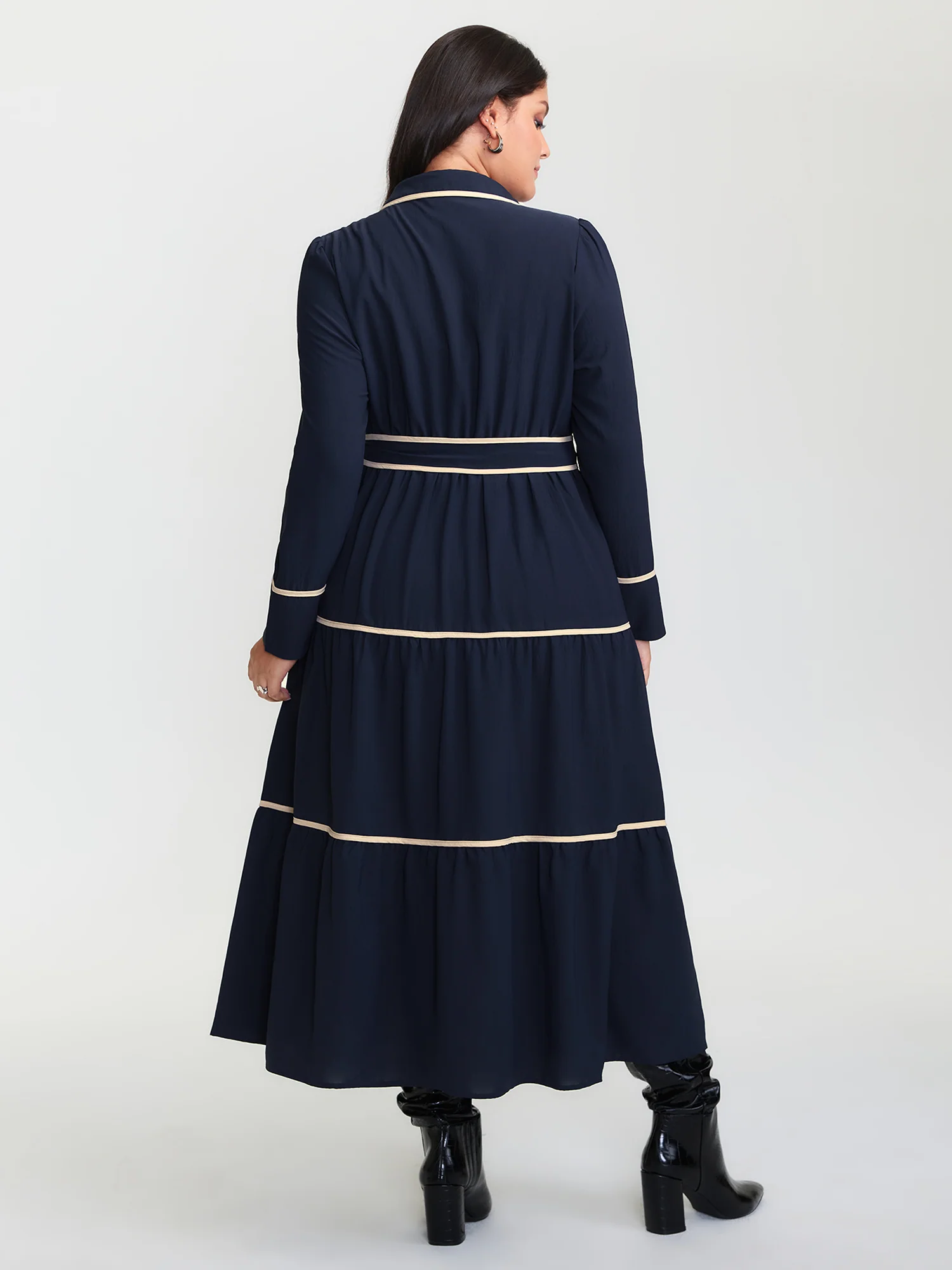 Color Contrast Belted Maxi Shirt Dress - Image 4