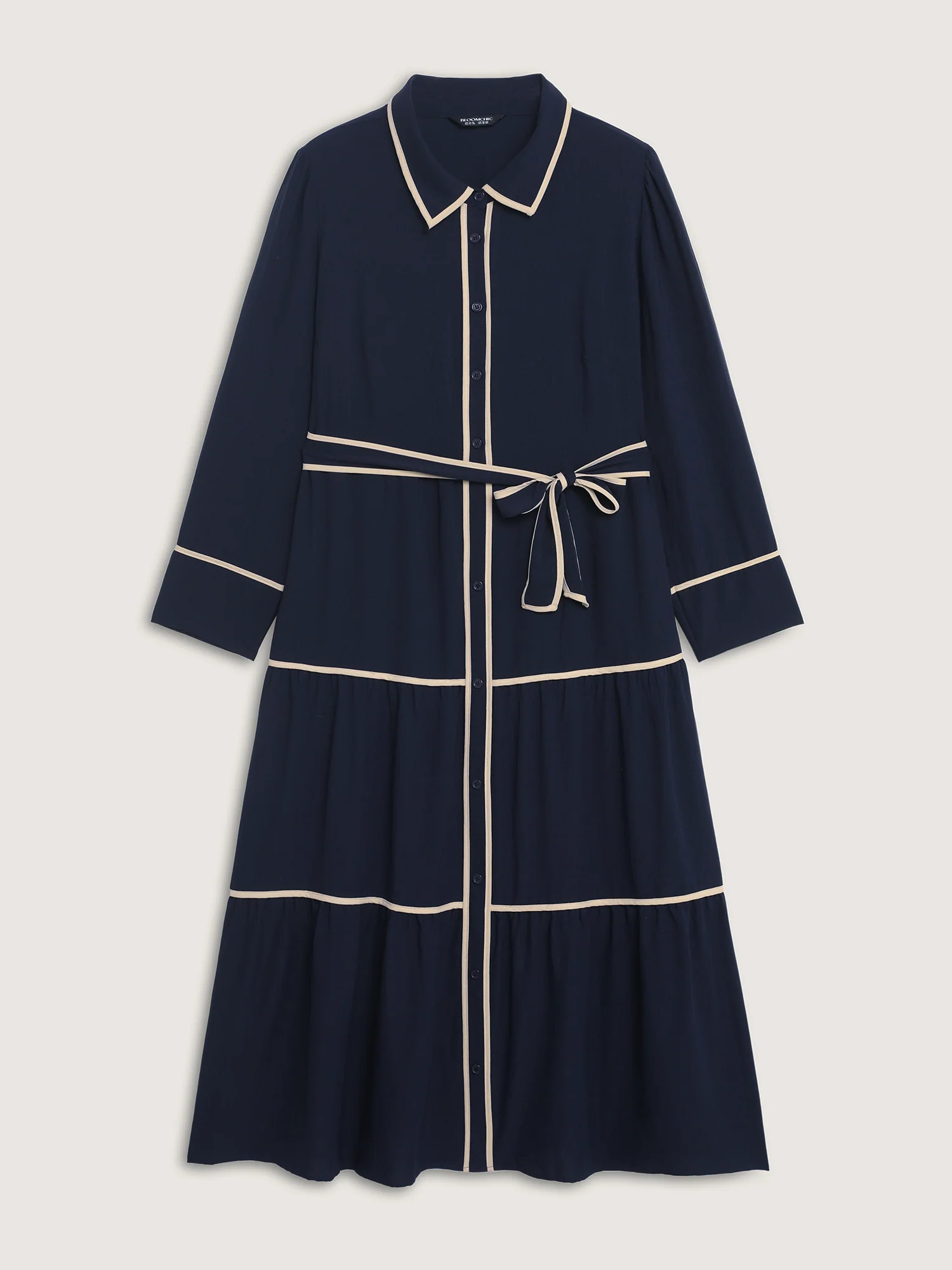 Color Contrast Belted Maxi Shirt Dress - Image 7