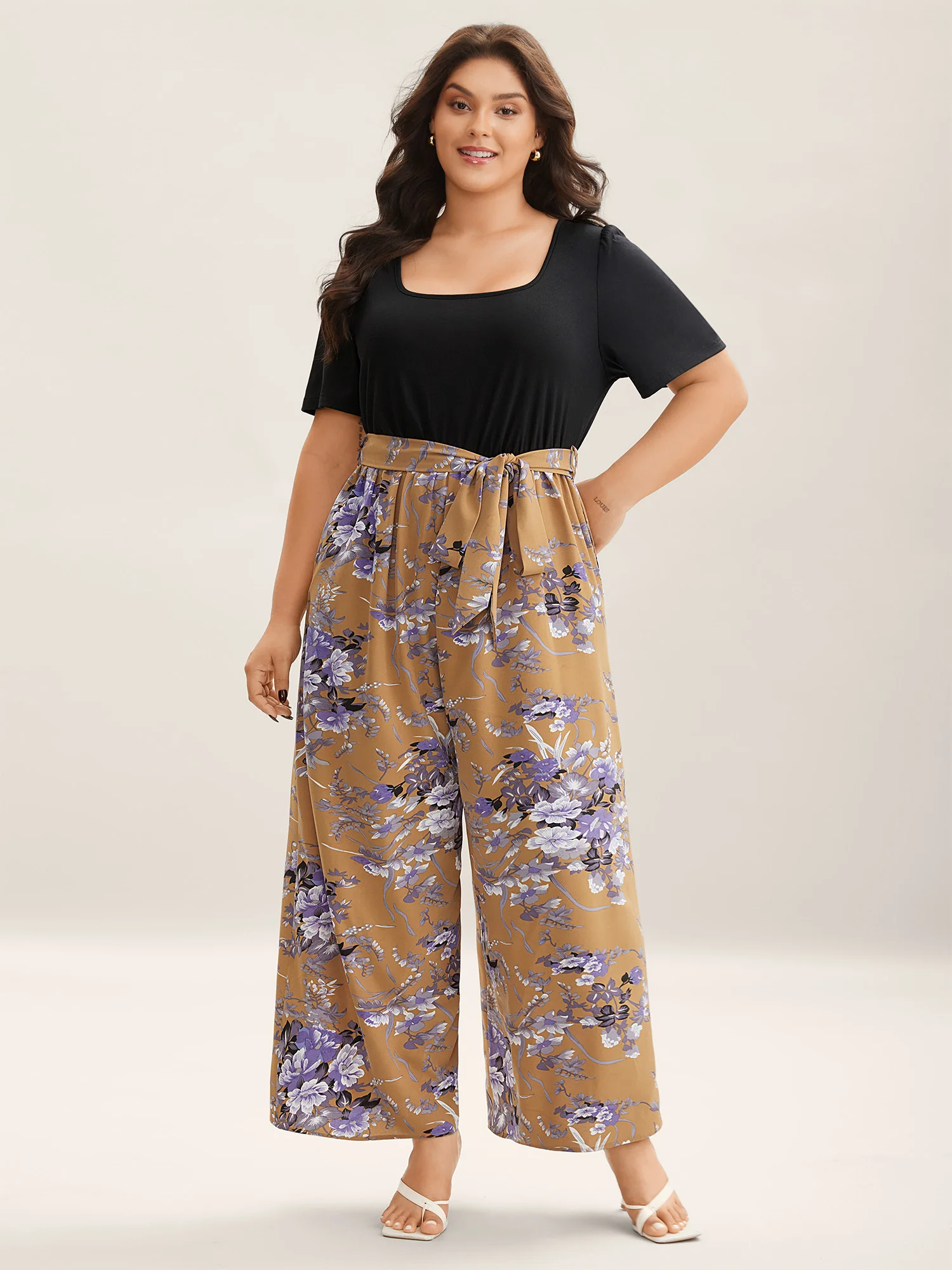 Color Contrast Belted Panel Pockets Jumpsuit - Image 10