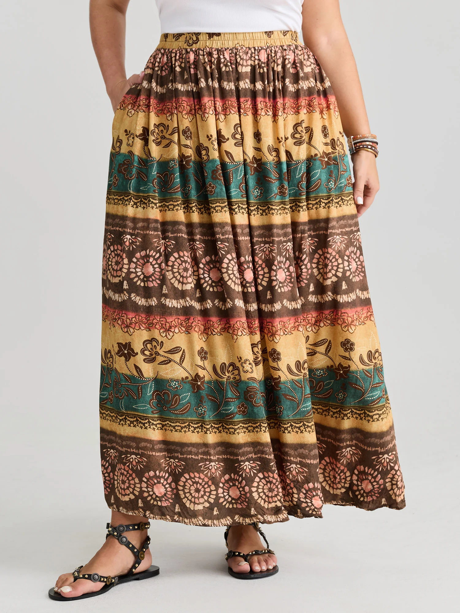Color Contrast Boho Print Maxi Skirt - Image 2