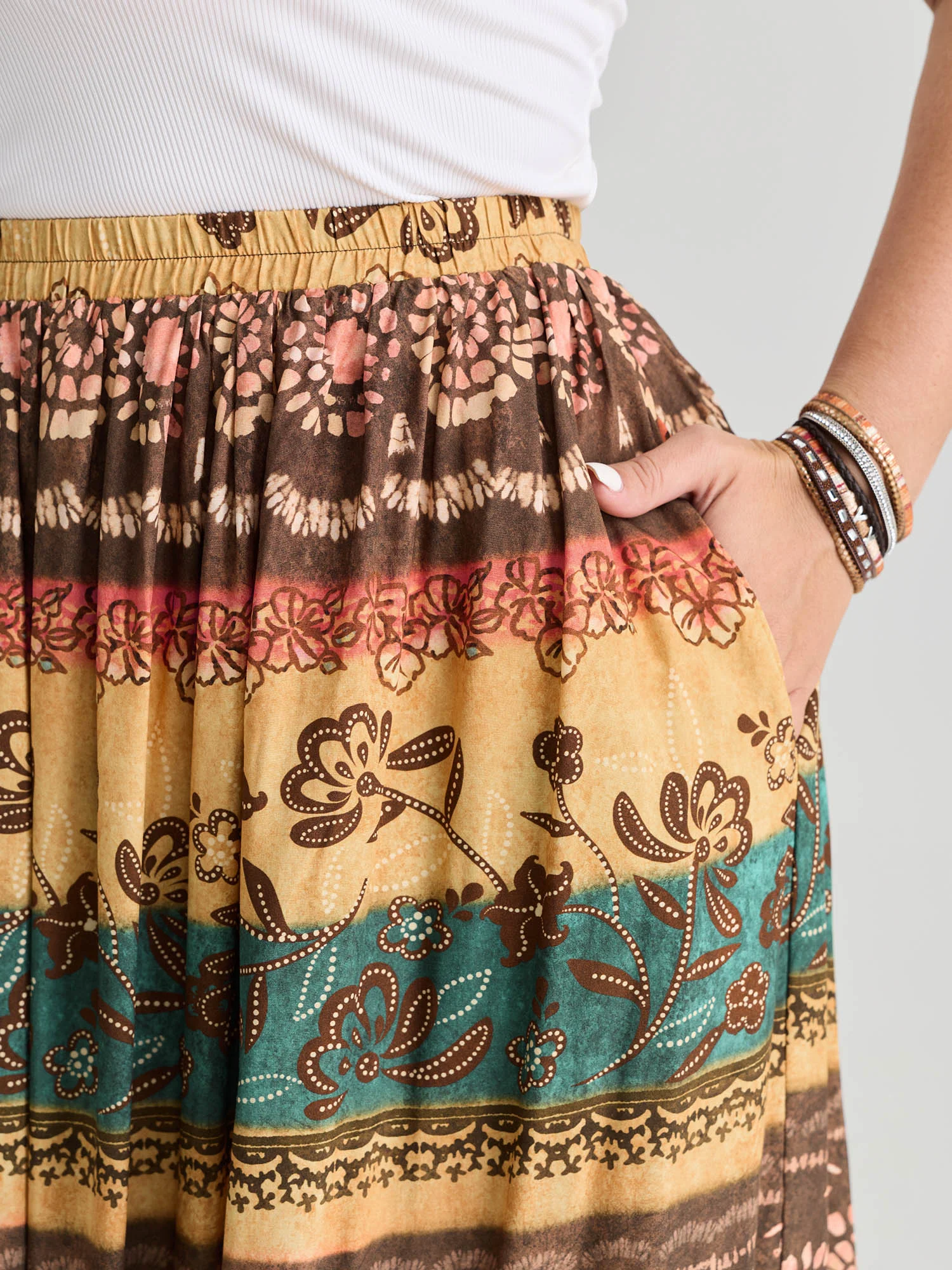 Color Contrast Boho Print Maxi Skirt - Image 3