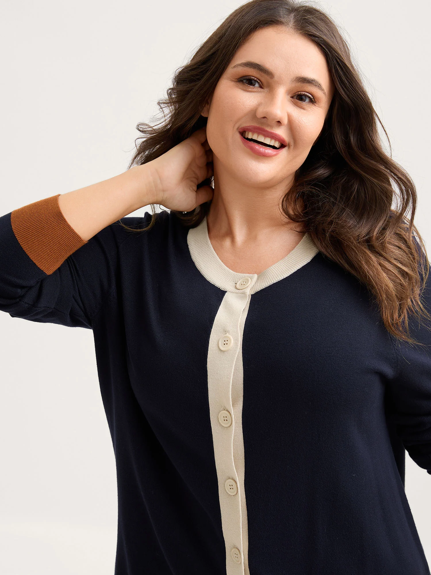 Supersoft Color Contrast Button-Down Knit Cardigan - Image 2