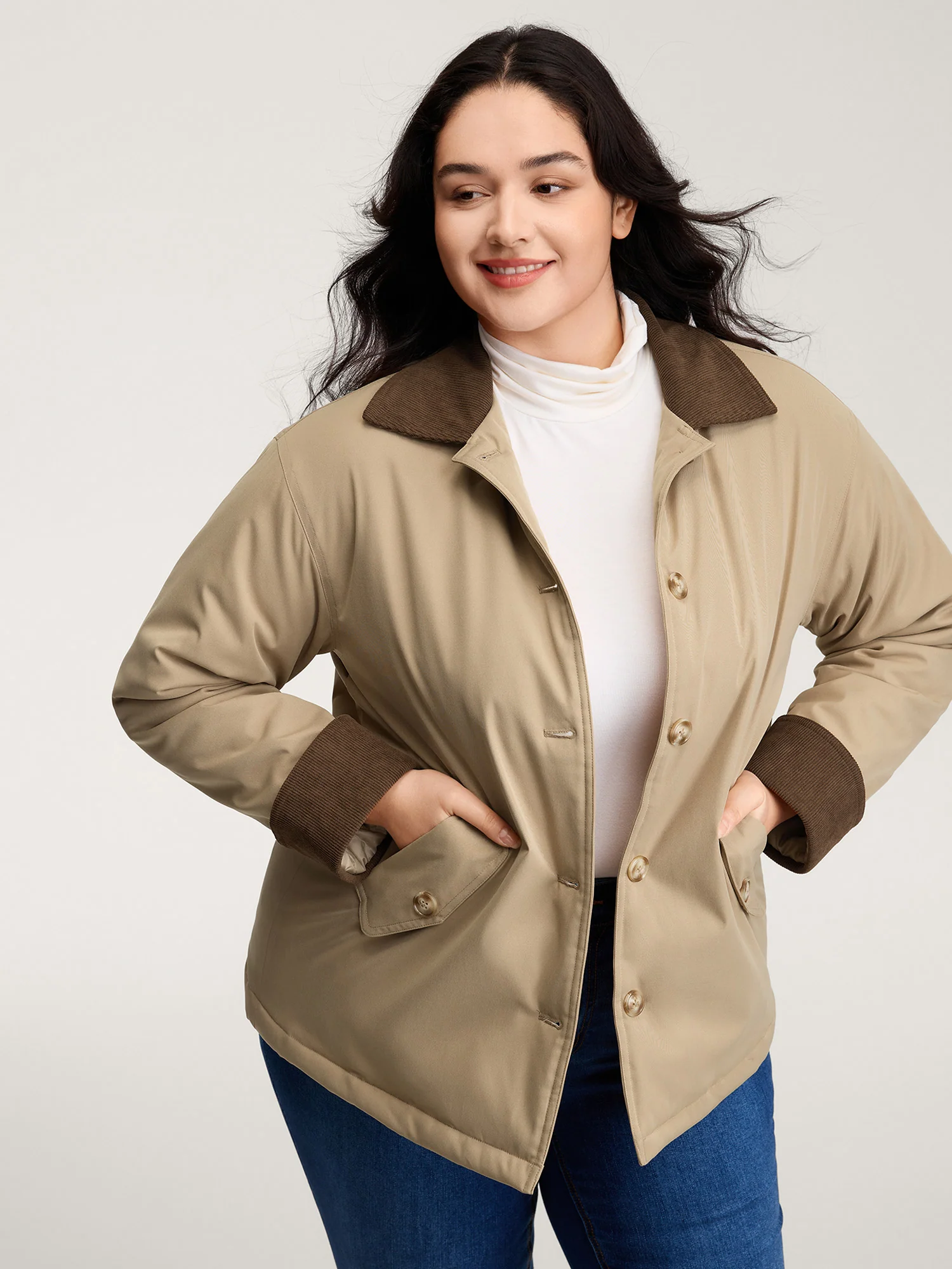 Color Contrast Button Quilted Jacket
