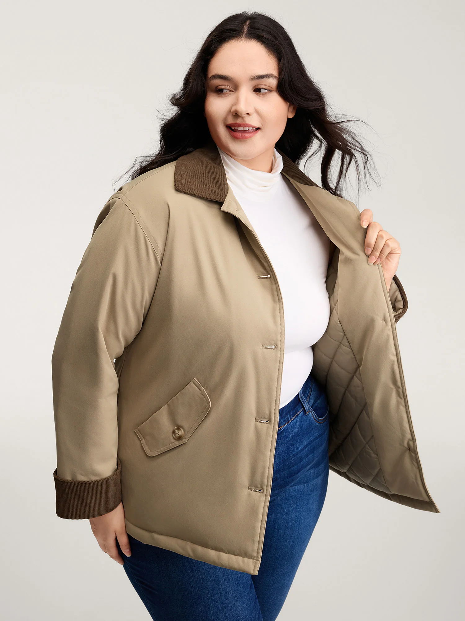 Color Contrast Button Quilted Jacket - Image 2