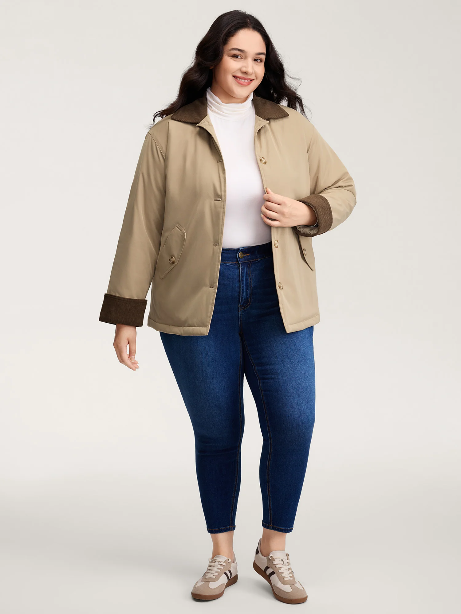 Color Contrast Button Quilted Jacket - Image 3