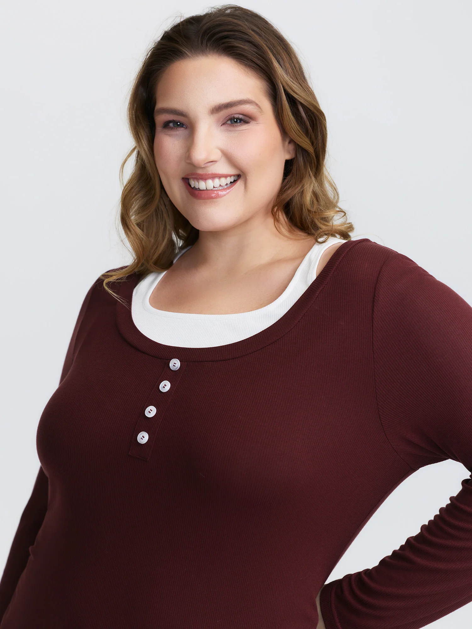 Color Contrast Buttons Fitted T-Shirt - Image 2
