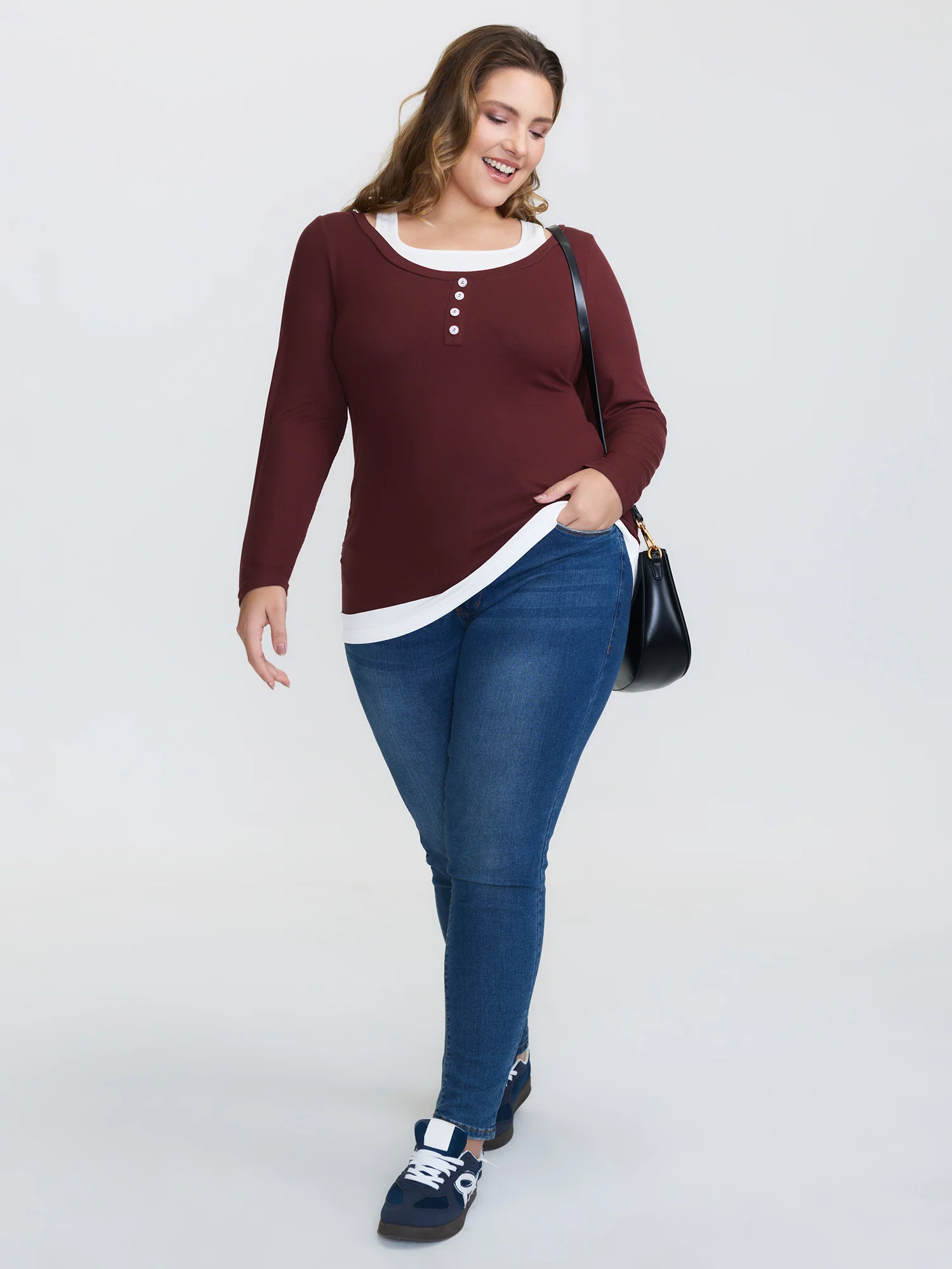 Color Contrast Buttons Fitted T-Shirt - Image 3