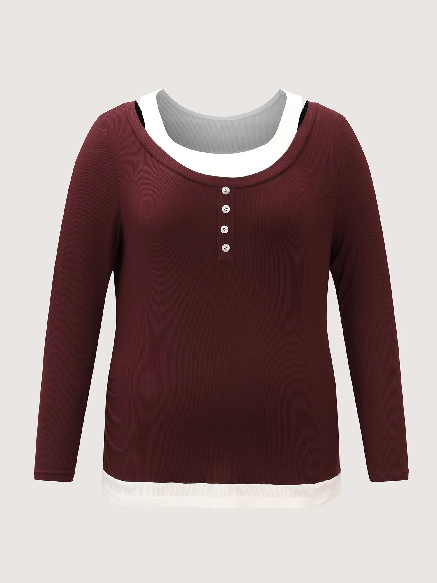 Color Contrast Buttons Fitted T-Shirt - Image 7