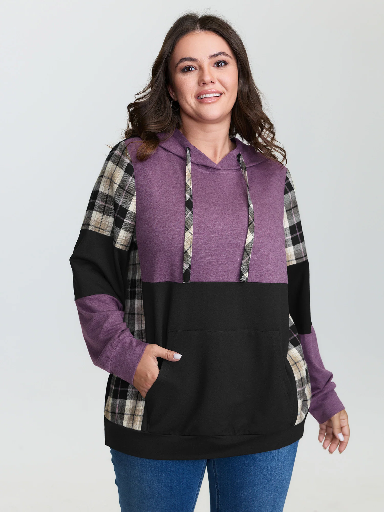 Color Contrast Checkered Hoodie