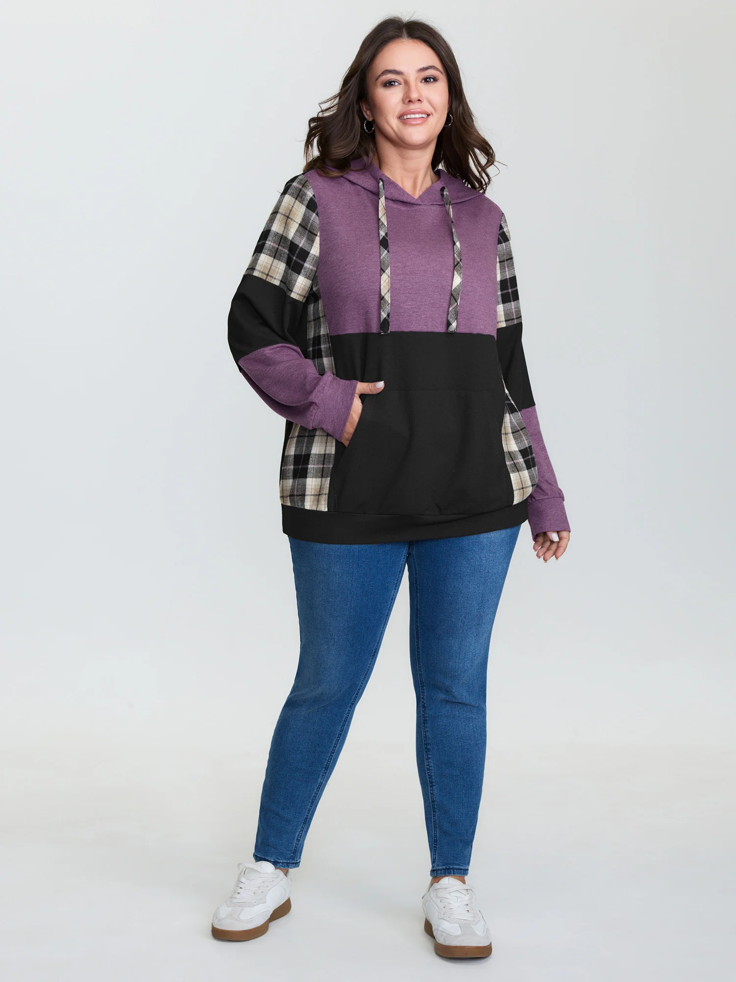 Color Contrast Checkered Hoodie - Image 4